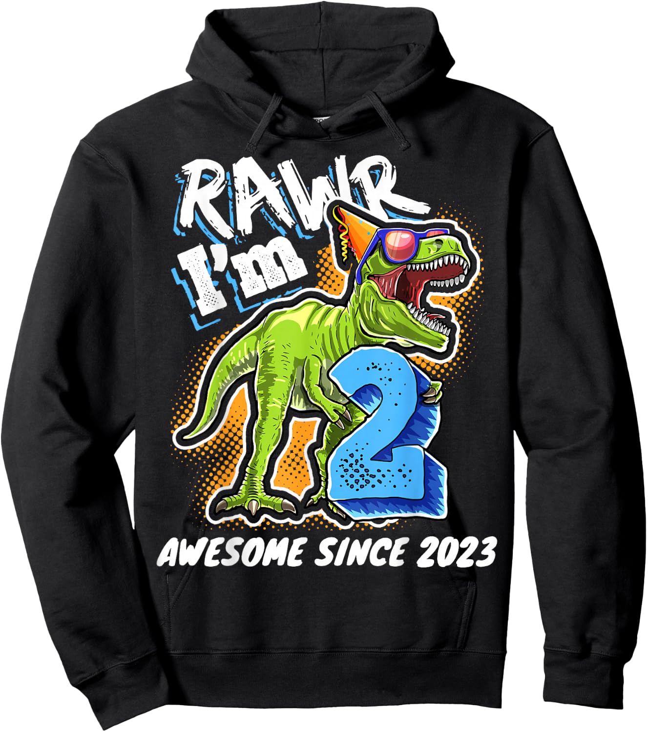 2nd Birthday T Rex Dinosaur Party Boys Rawr I'm 2 Hoodie - Hoodie | Black