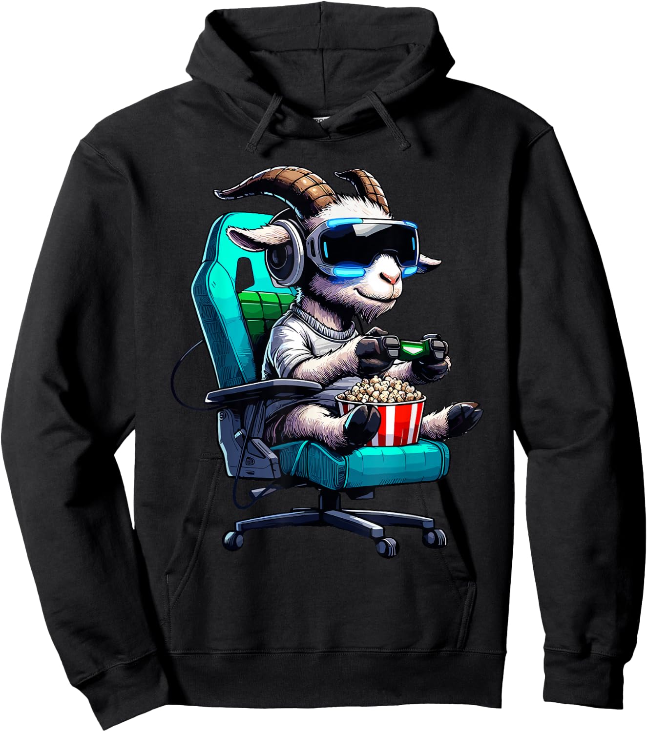 Goat Popcorn Animal Gaming Controller Headset Gamer Hoodie - Hoodie | Black