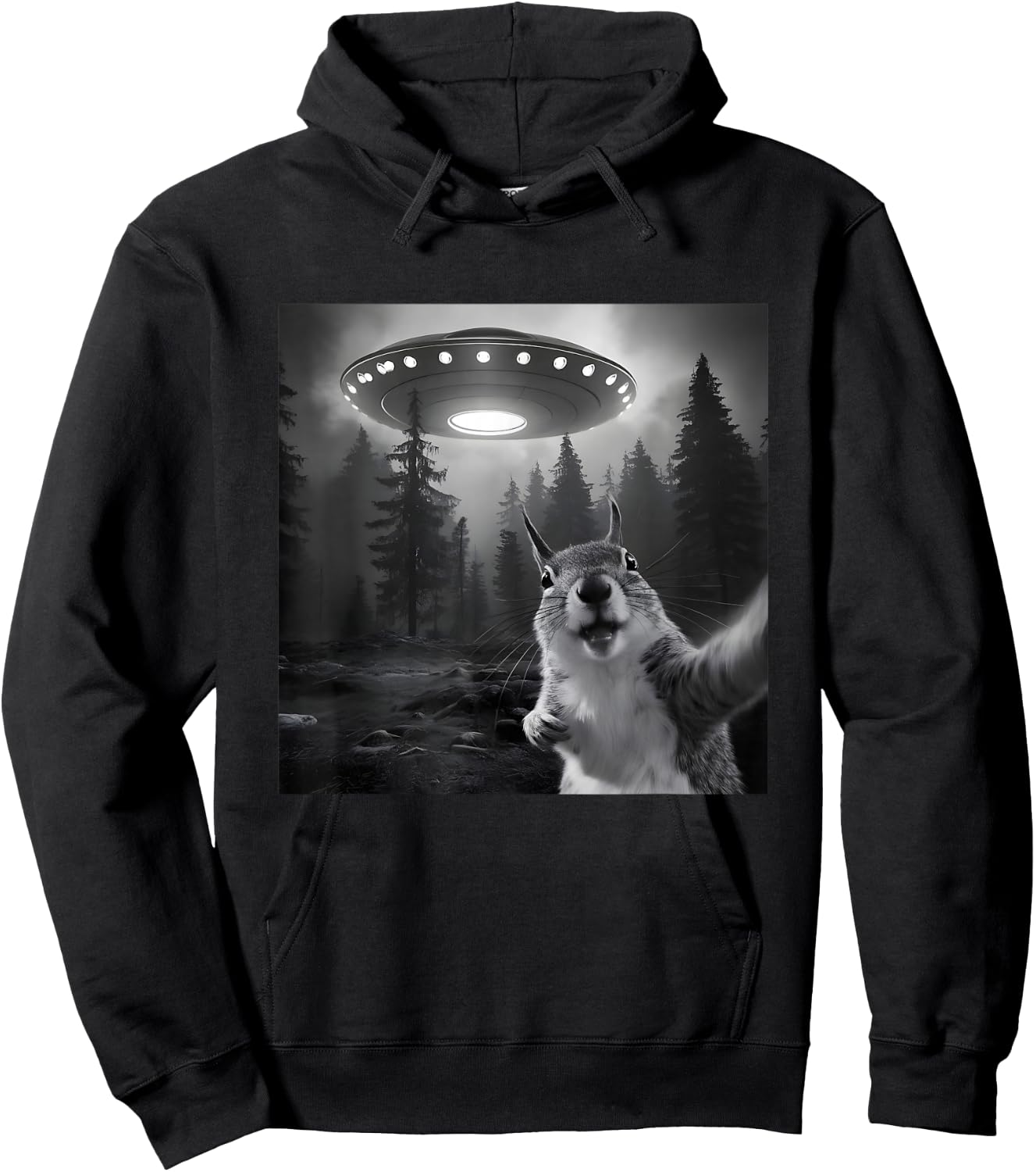 Squirrel Selfie With UFO - Funny Graphic Alien Lover Hoodie - Hoodie | Black
