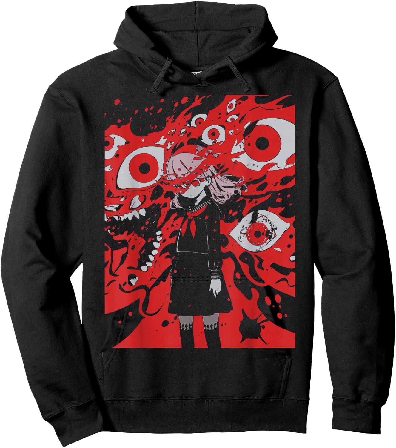 Anime Manga Ghoul Girl | Horror Creepy | Pastel Goth Grunge Hoodie - Hoodie | Black