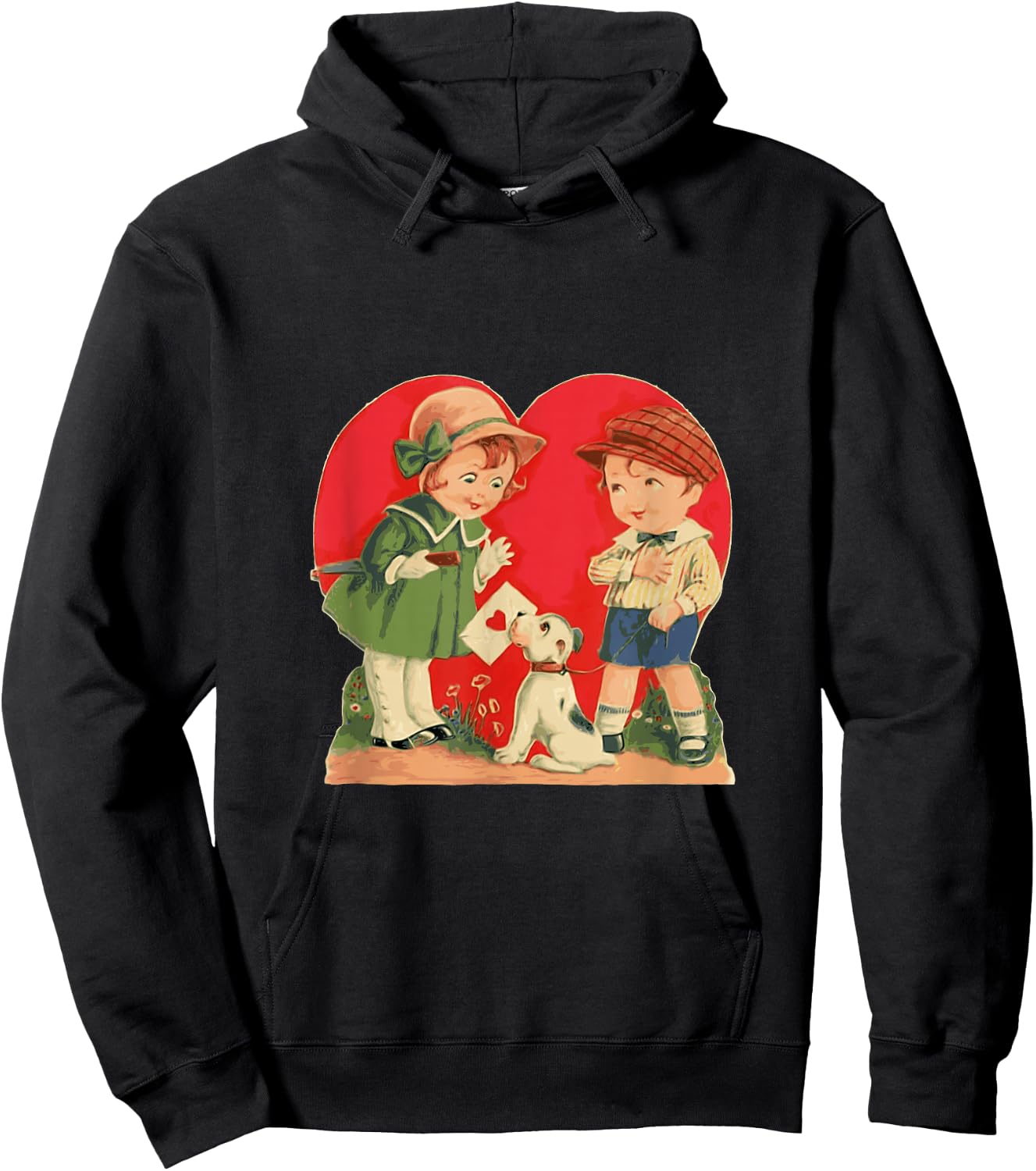 Red Heart vintage Valentine's Day Shirt Women Girls Top Hoodie - Hoodie | Black