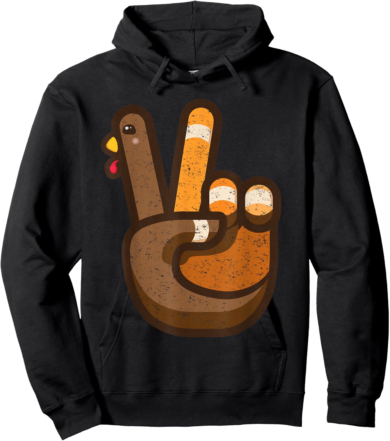 Peace Sign Turkey Hand Cool Thanksgiving Hippie Men Women Hoodie - Hoodie | Black