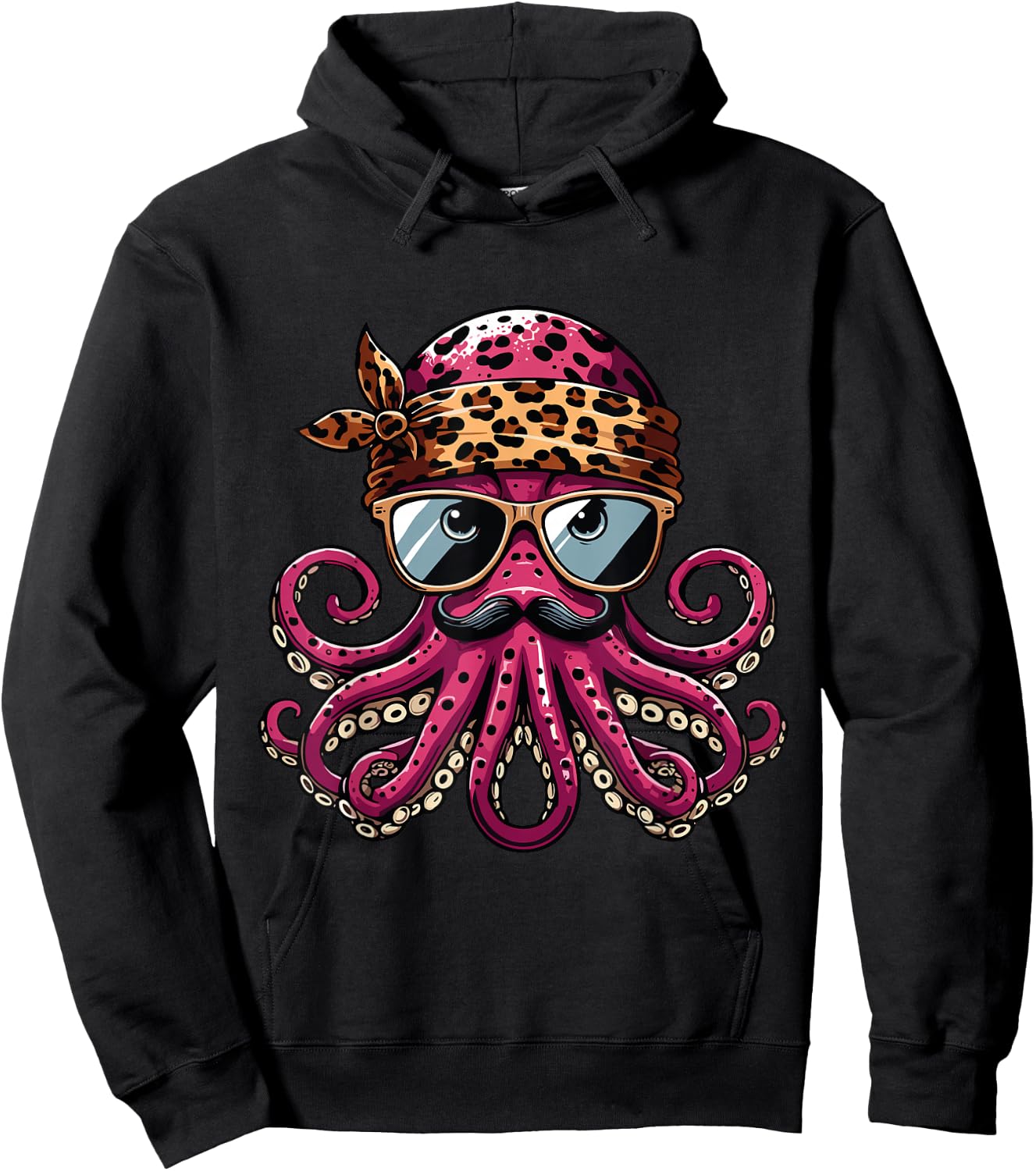 Octopus Wearing Leopard Print Scarf Cute Sunglasses Shades Hoodie - Hoodie | Black