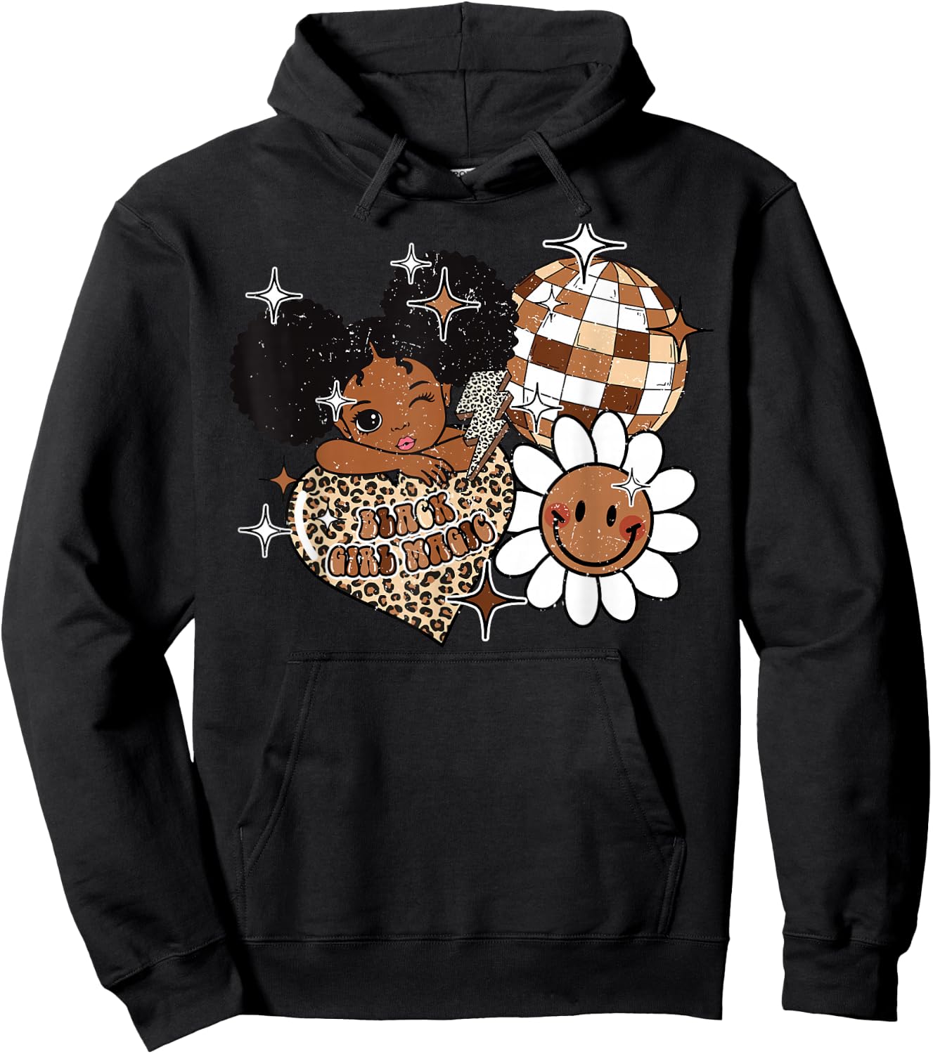 Kids Black Girl Magic Melanin History Girls Afro Puffs Retro Hoodie - Hoodie | Black