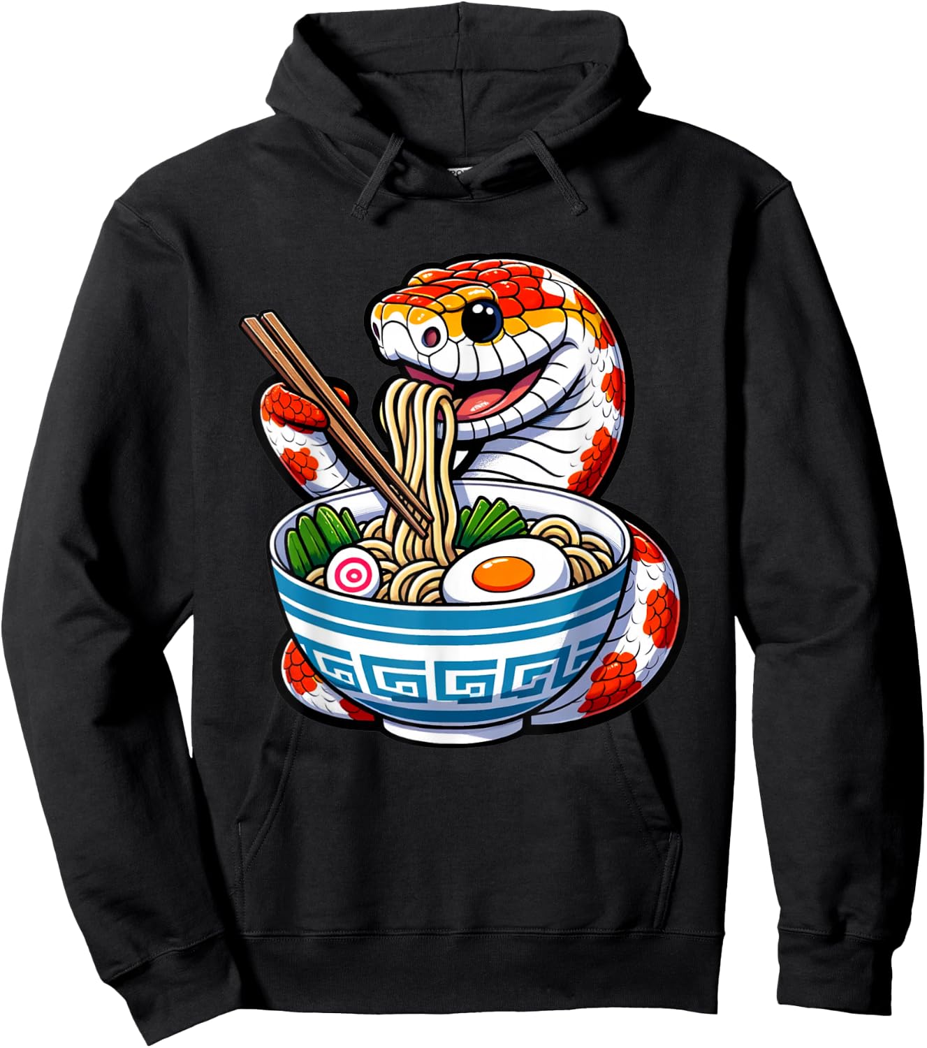 Corn Snake Kawaii, Cute Ramen Corn Snake, Funny Reptile Love Hoodie - Hoodie | Black