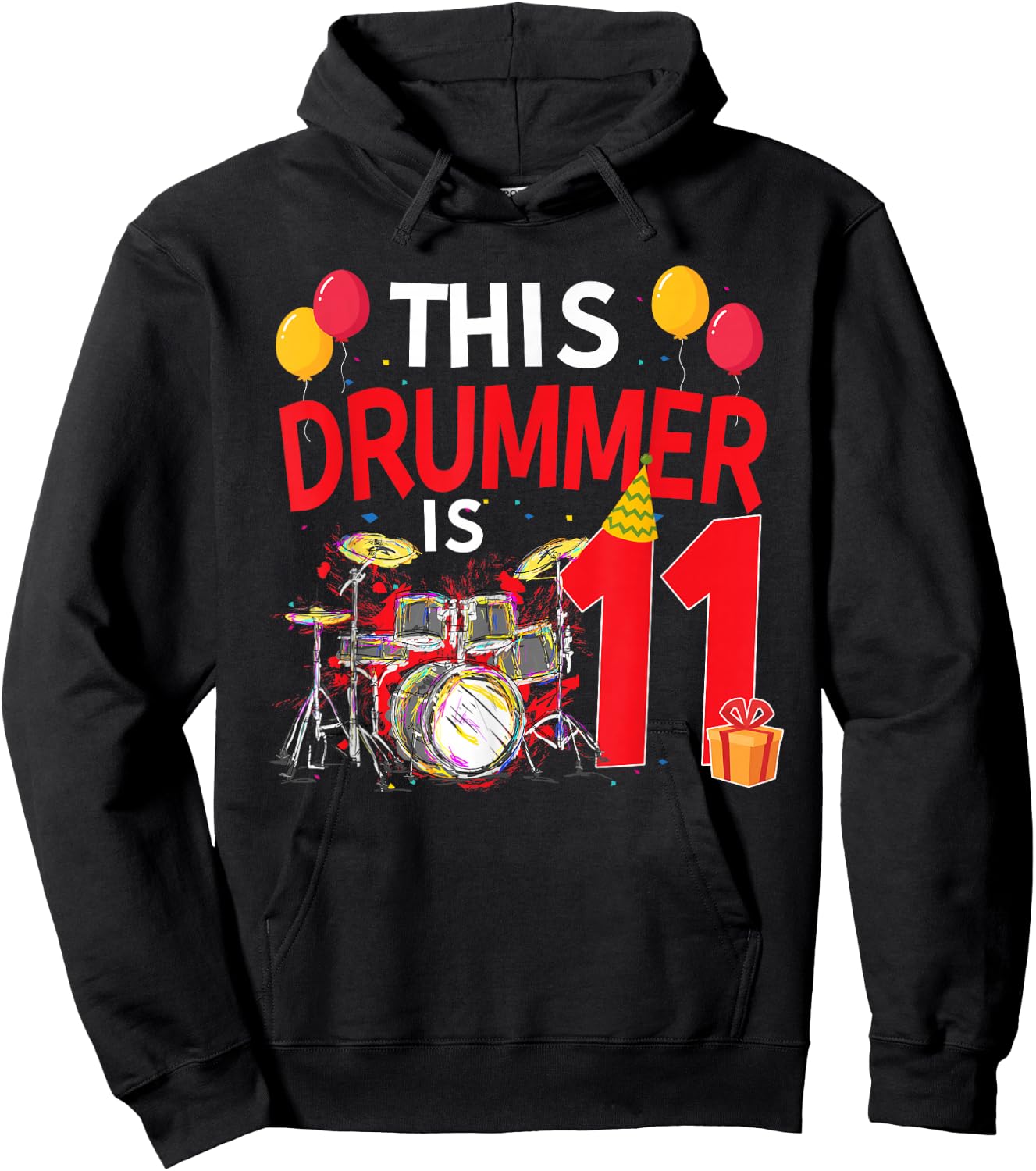 This Drummer is 11 Year Old Bday Drum Lover 11th Hoodie - Hoodie | Black