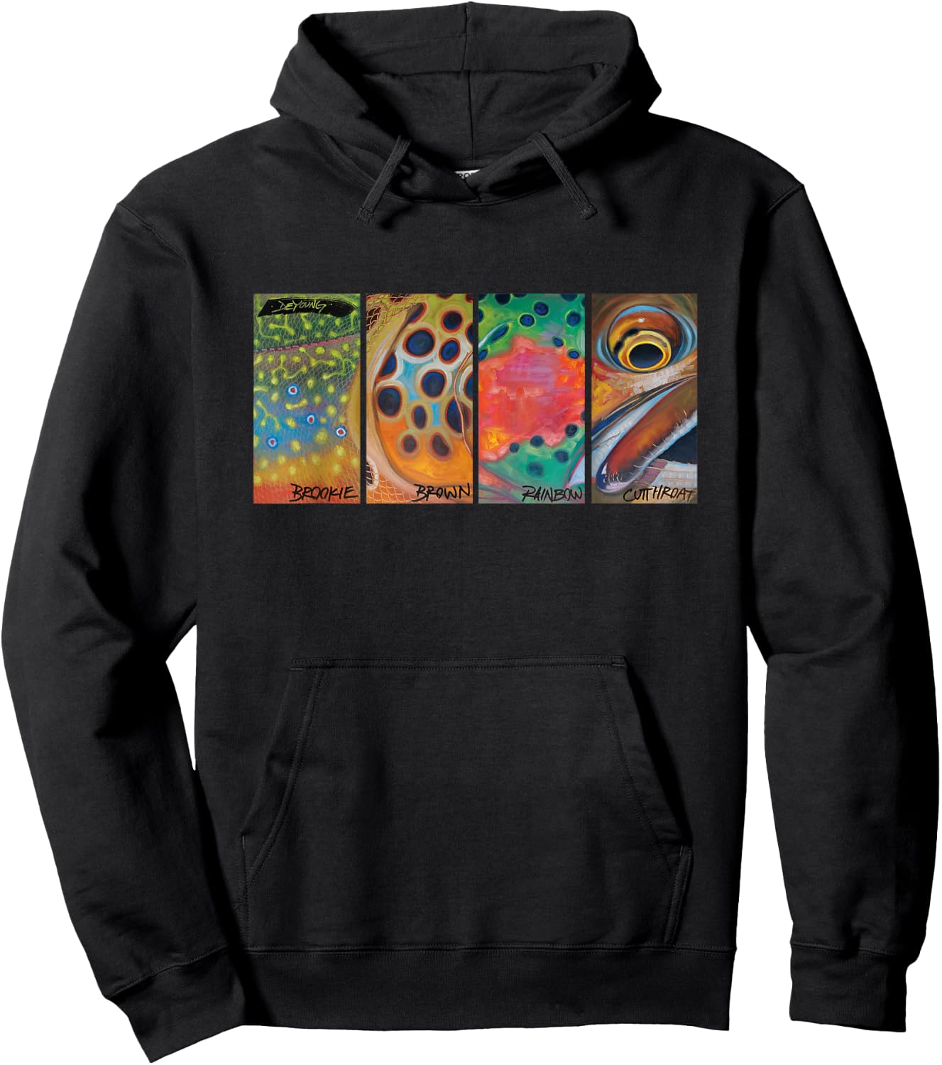 Cutthroat Rainbow Brook Brown Trout Derek Deyoung Hoodie - Hoodie | Black