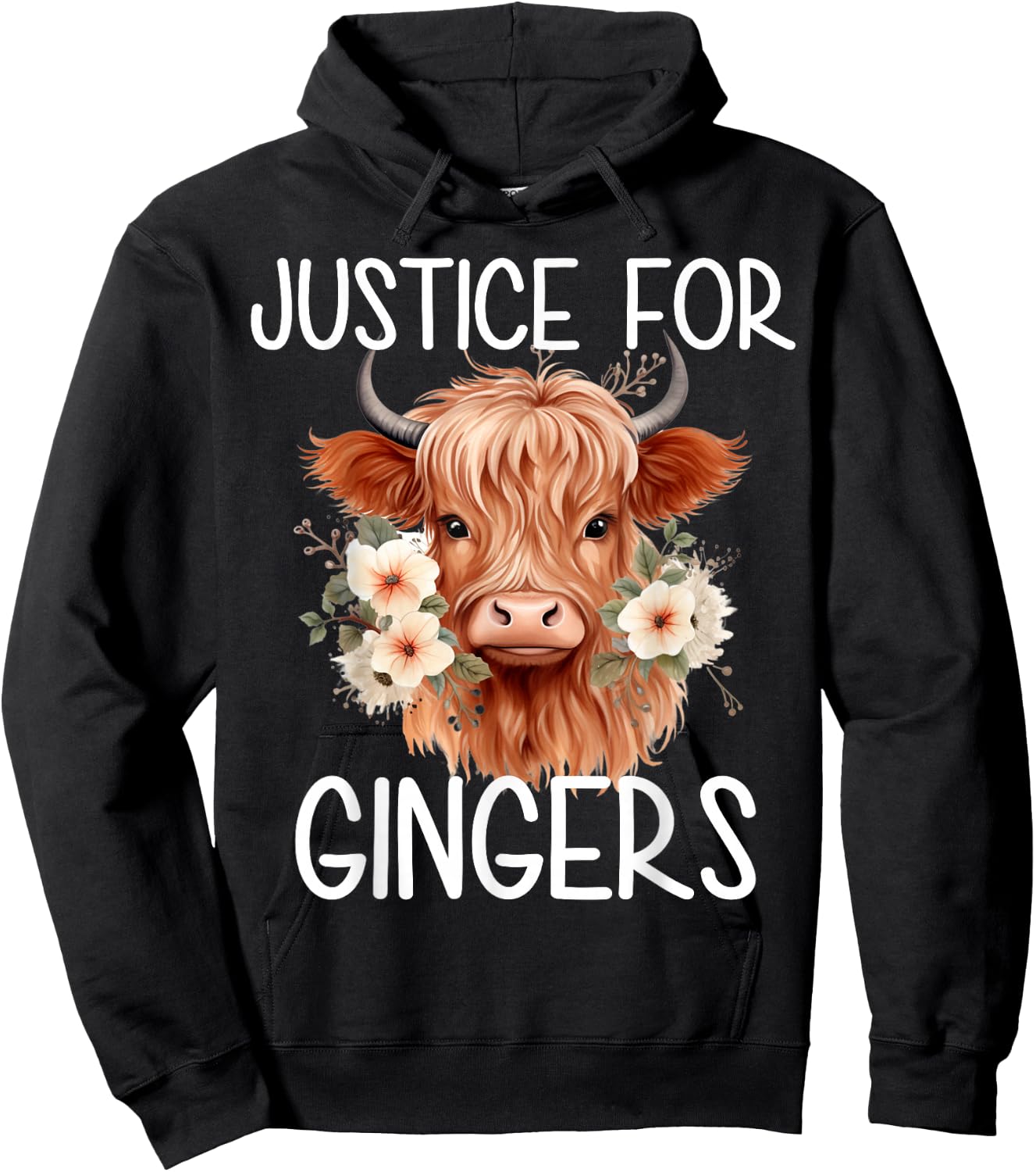 Justice For Gingers Highland Cow Flower Ginger Redhead Hoodie - Hoodie | Black