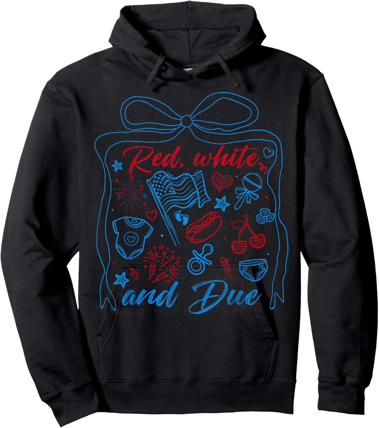 4th of July Red White and Due Pregnancy Women Girl Hoodie - Hoodie | Black