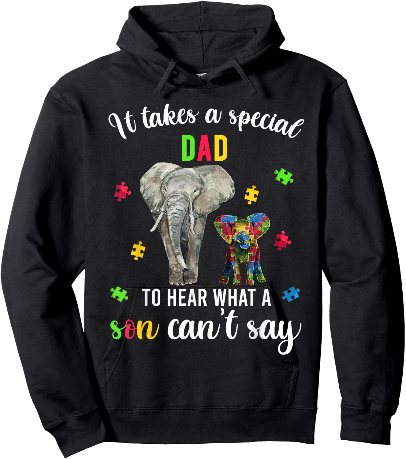 Autism Awareness Family Support Shirts, Autism Dad Elephants Hoodie - Hoodie | Black