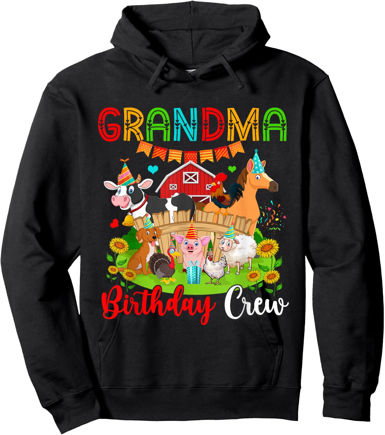 Grandma Birthday Crew Cute Farm Animals Cow Horse Chicken Hoodie - Hoodie | Black
