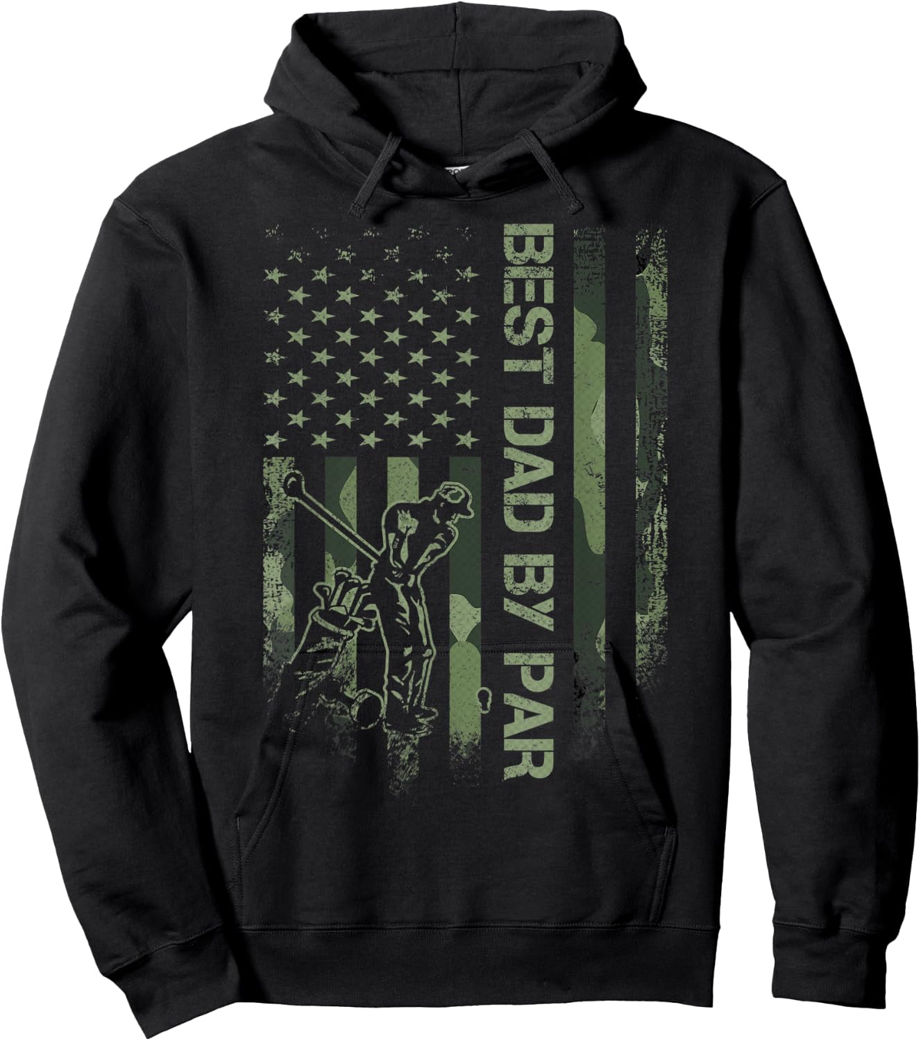 Vintage American Camo Flag Best Dad By Par Golfer Silhouette Hoodie - Hoodie | Black