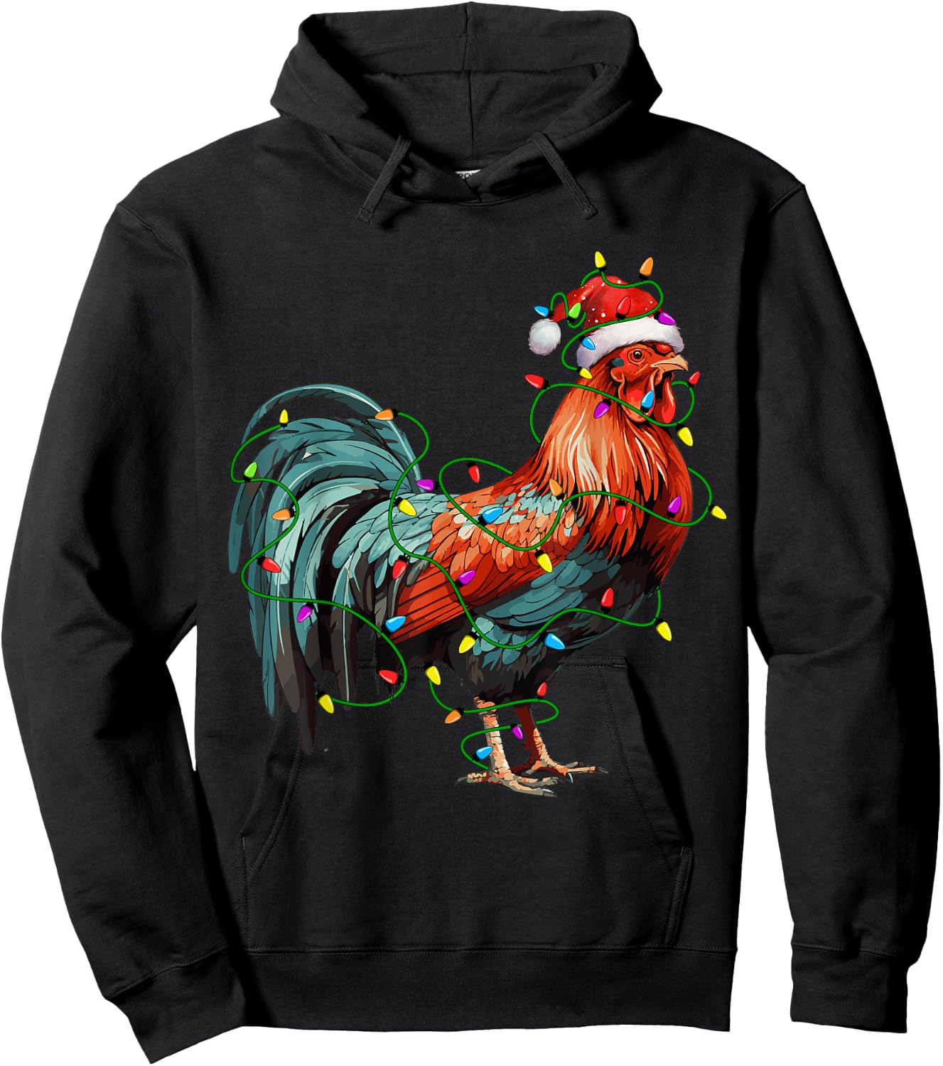 Chicken Santa Christmas Tree Lighting Xmas Funny Hoodie - Hoodie | Black