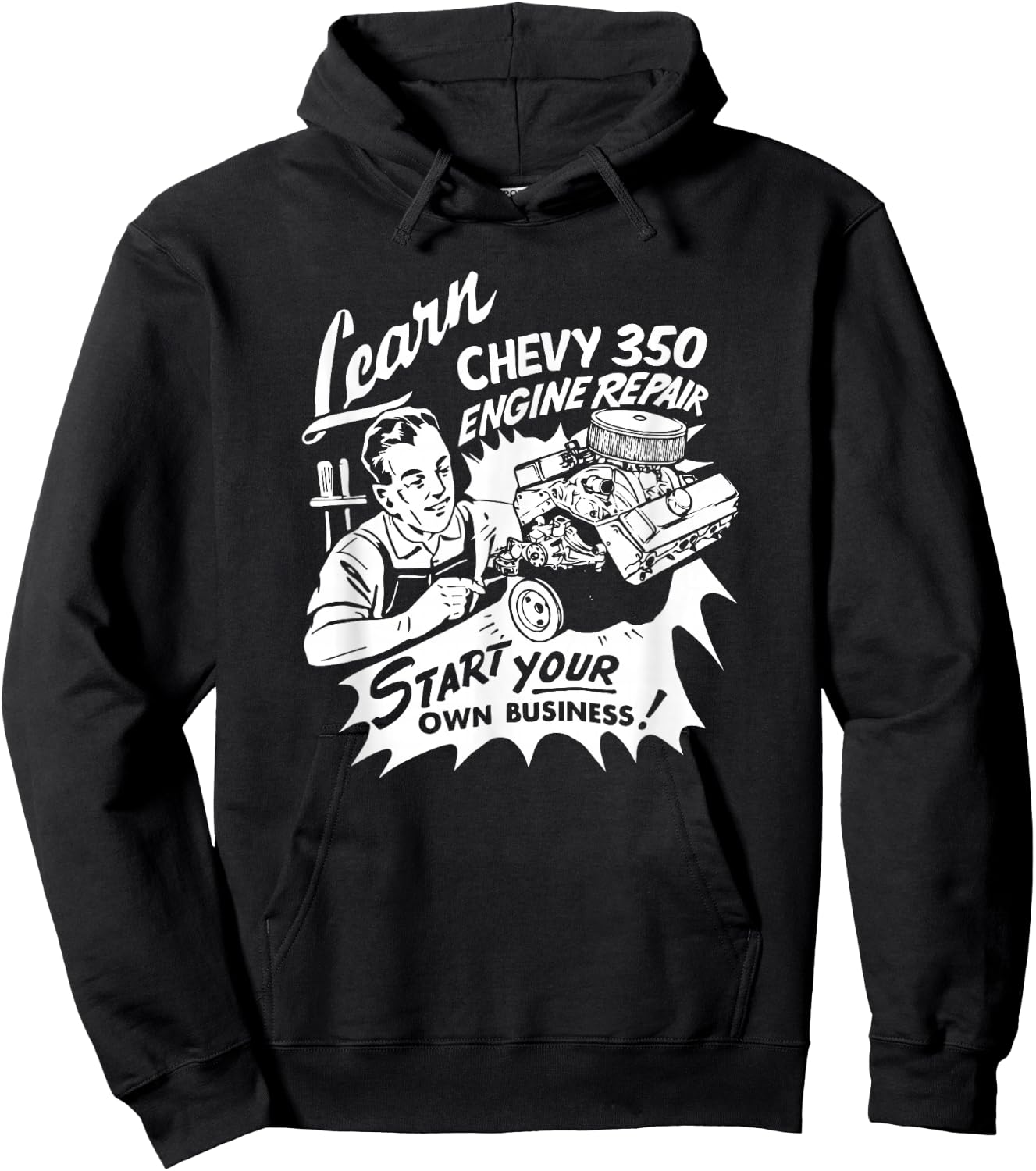 The Dirty Floor Mat Design Co -Adults Retro Car Engine Repair , Black, Small Hoodie - Hoodie | Black