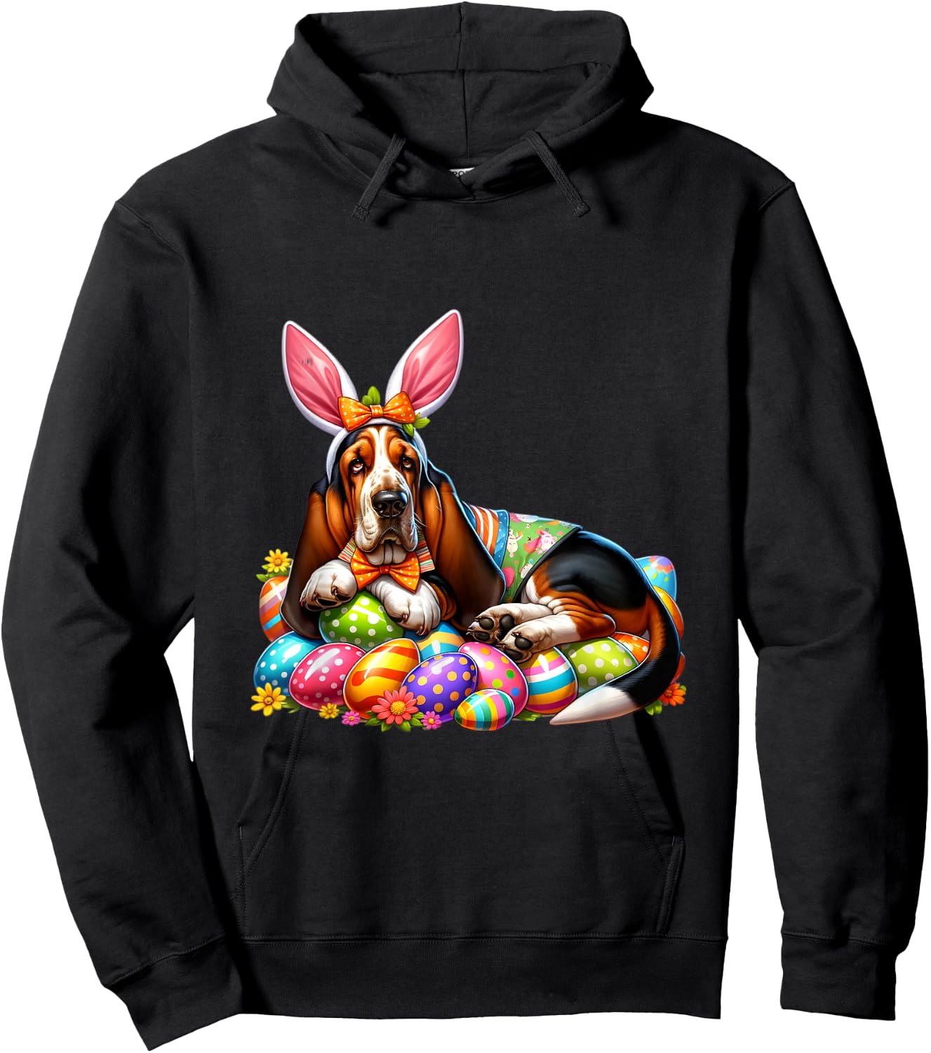 Funny Easter Day Basset Hound Bunny Costume Hoodie - Hoodie | Black