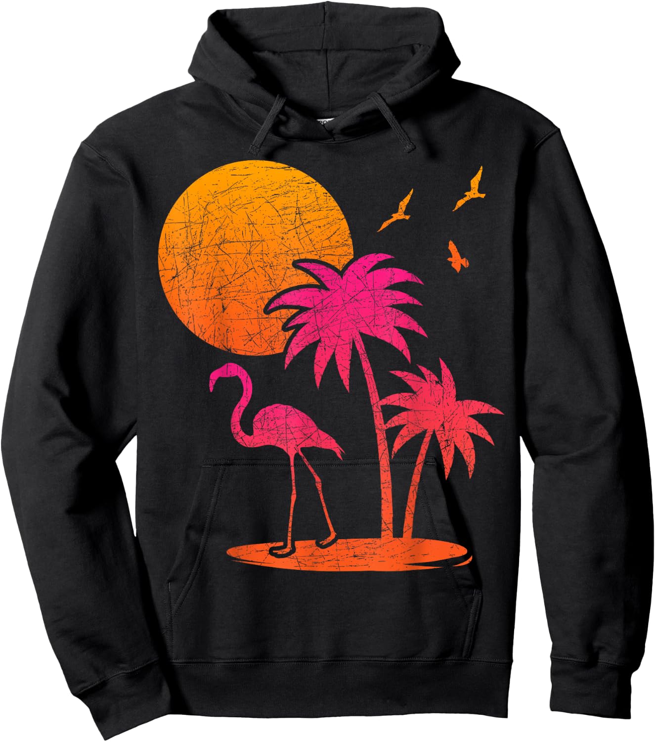 Tropical Summer Holiday Palm Trees Pink Flamingo Summer , black Hoodie - Hoodie | Black