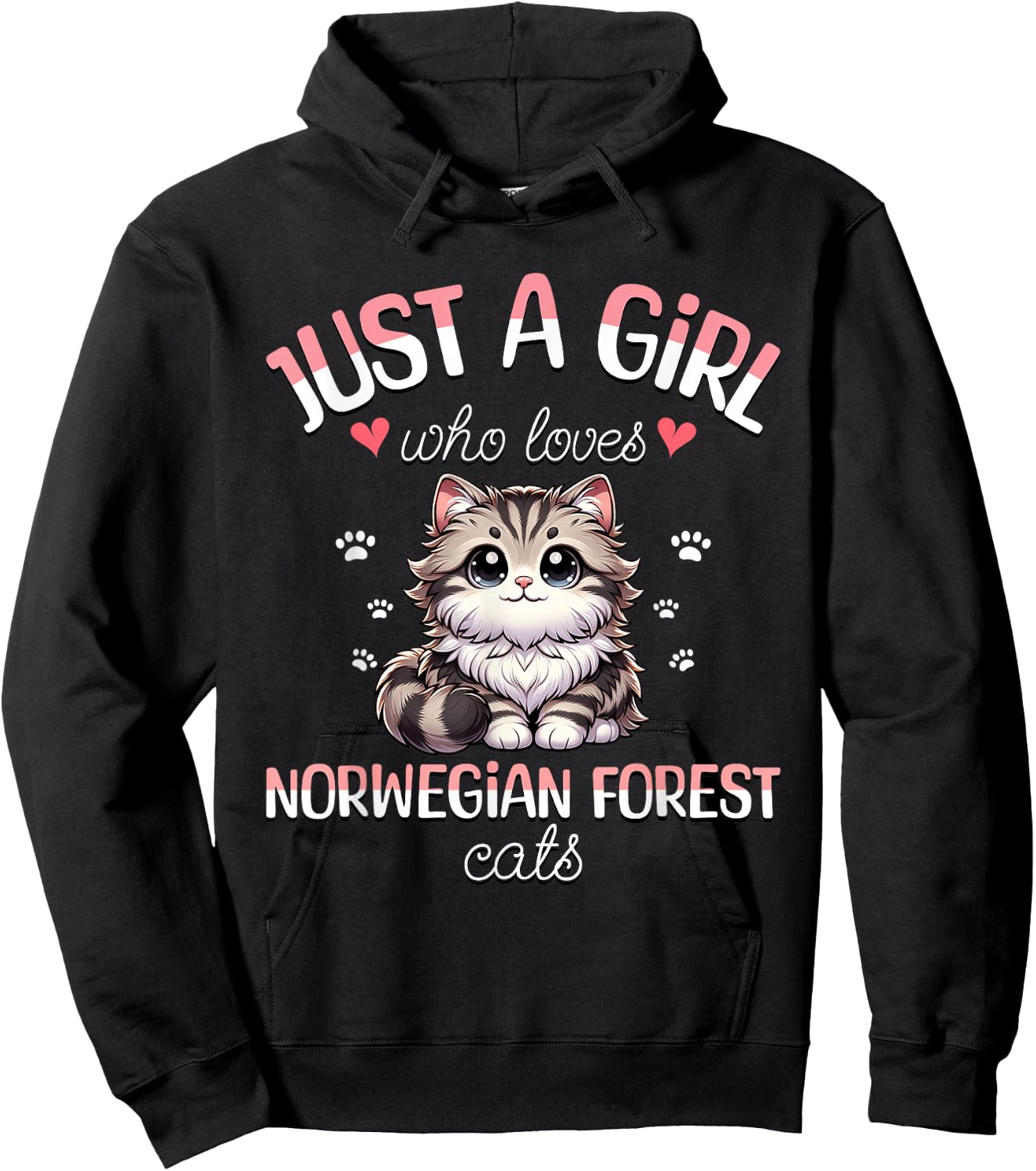 Girl Who Loves Norwegian Cats Loves Norwegian Cat , Black, S Hoodie - Hoodie | Black