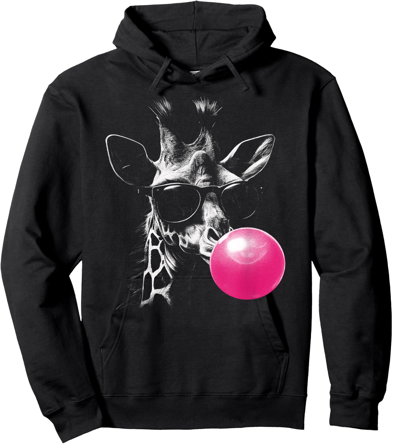 Giraffe with Pink Bubblegum and Sunglasses , black Hoodie - Hoodie | Black