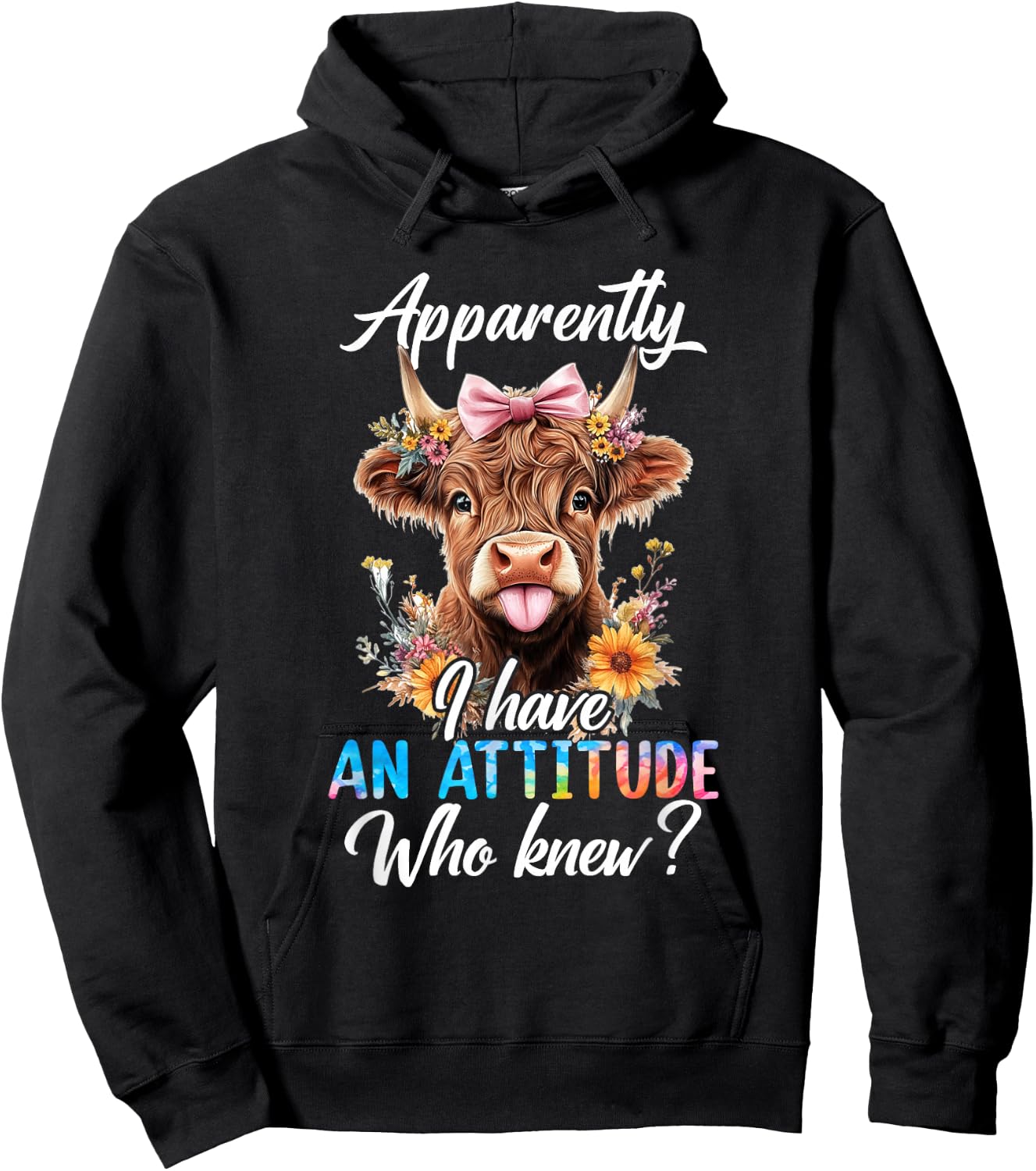Apparently I Have An Attitude Who Knew Sarcasm Highland Cow Hoodie - Hoodie | Black