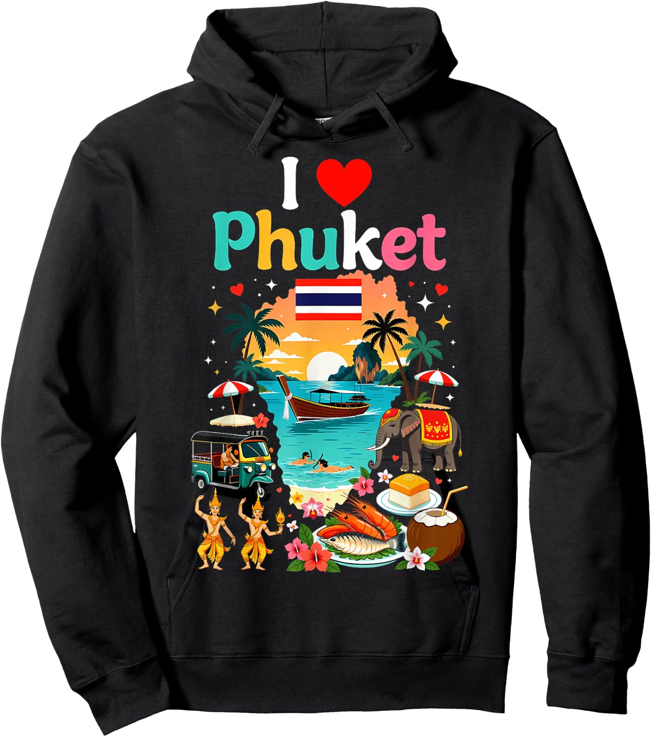 I Love Phuket Thailand Travel Souvenir Proud Thai Hoodie - Hoodie | Black