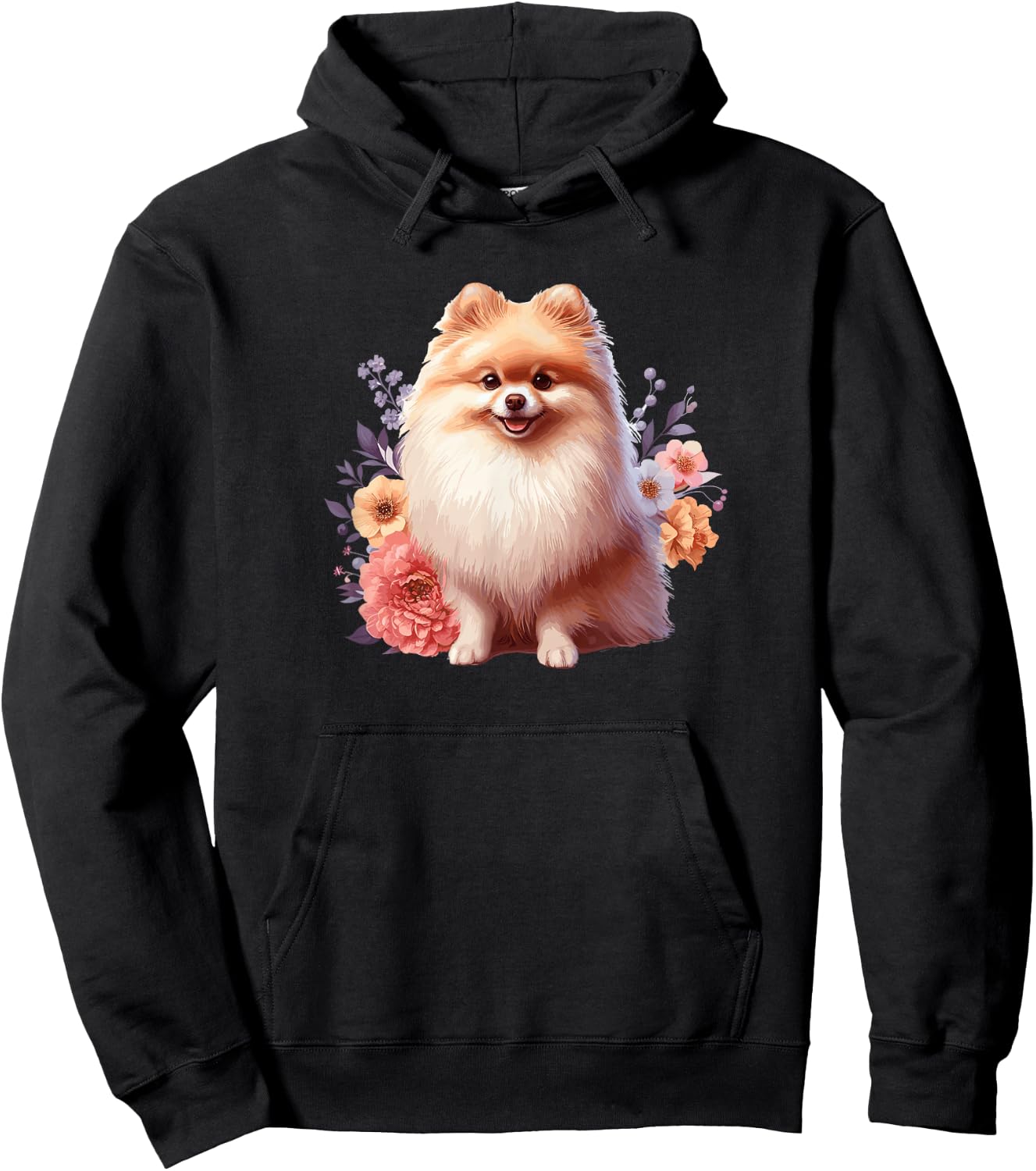Cute Funny Flowers Floral Pomeranian Lover Hoodie - Hoodie | Black