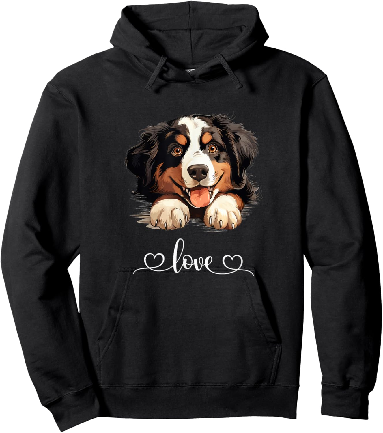 Cute Dog Graphic Love Puppy Bernese Mountain Dog Women Hoodie - Hoodie | Black