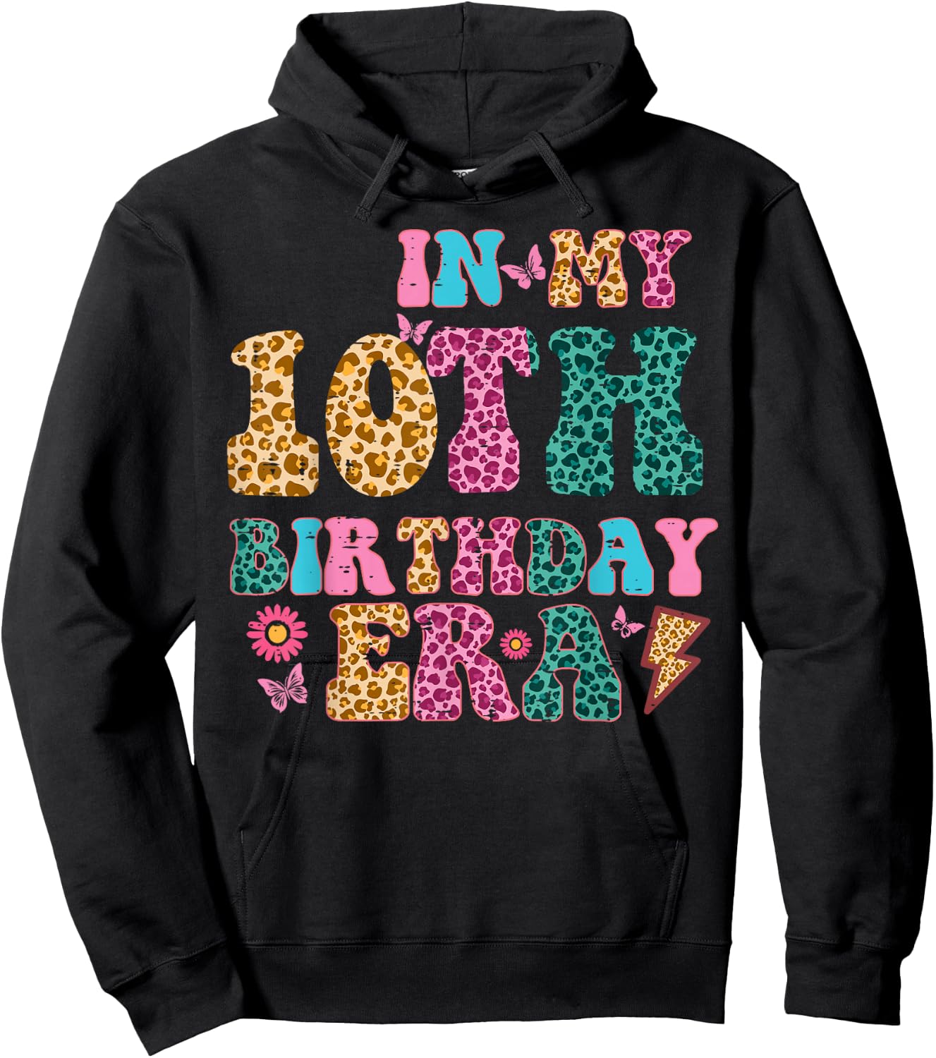 In My 10th Birthday Era Leopard 10 Ten Year Old Bday Girls Hoodie - Hoodie | Black