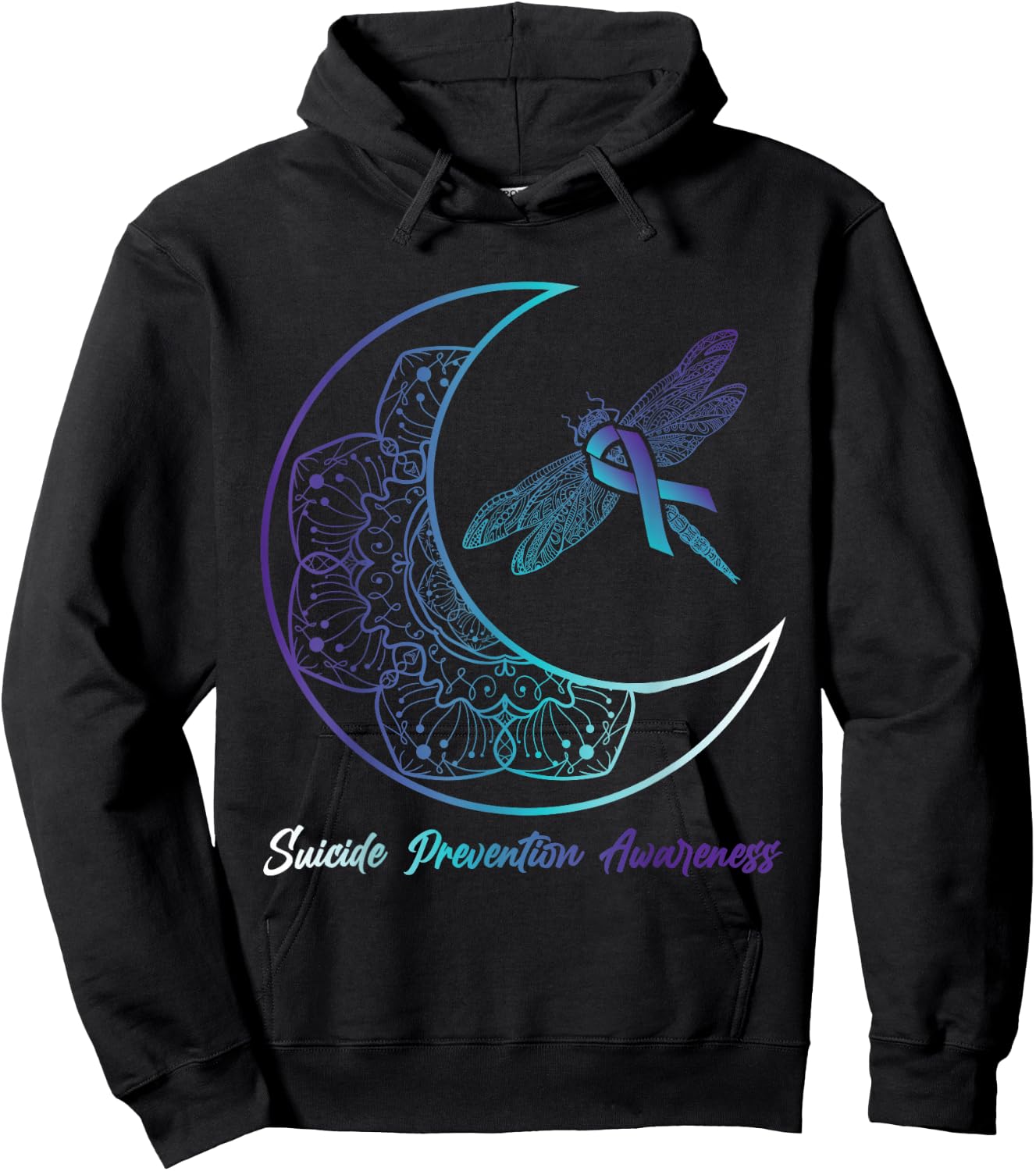 Suicide Depression Moon Dragonfly Prevention Awareness Hoodie - Hoodie | Black