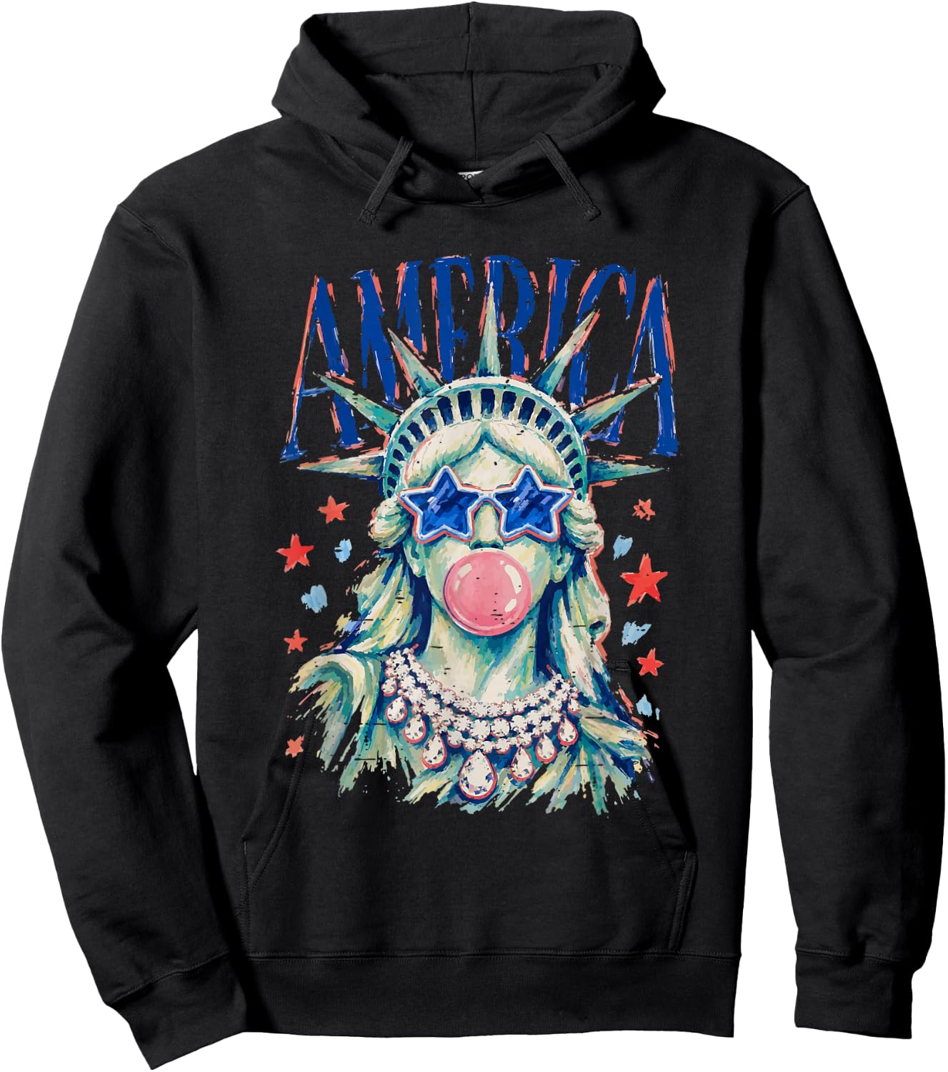 Vintage Statue of Liberty Blowing Bubble America 4th of July Hoodie - Hoodie | Black