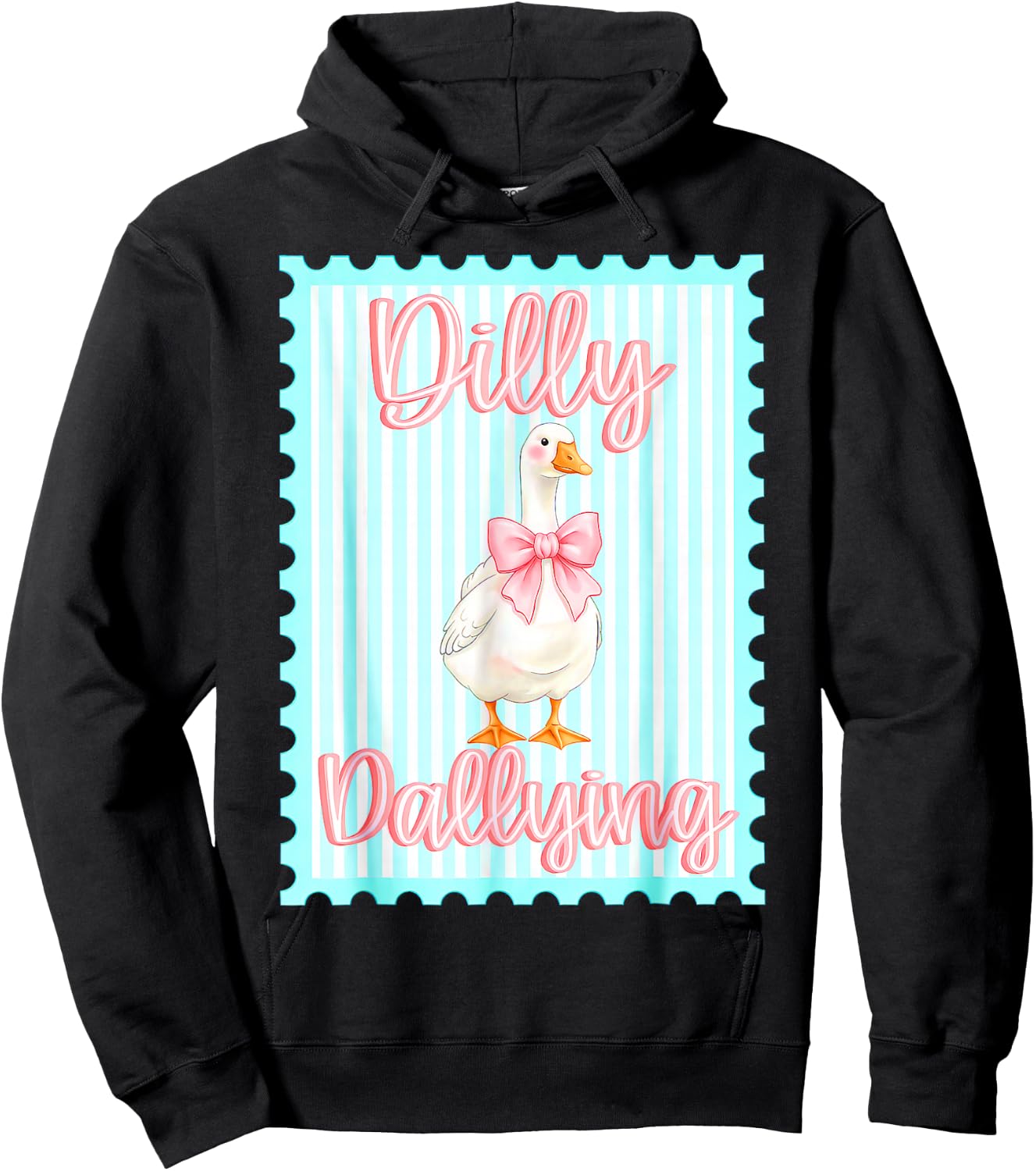 Dilly Dally Goose, Coquette Bow Goose Hoodie - Hoodie | Black