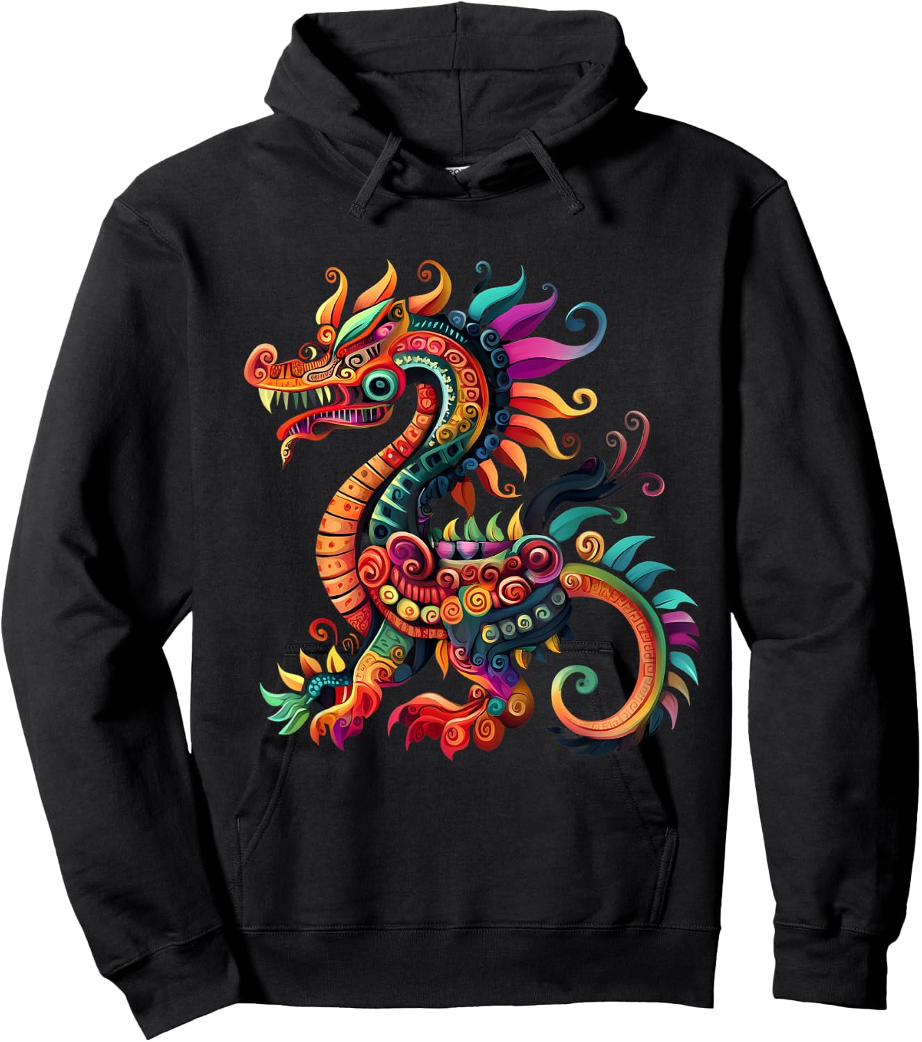 Aztec Mexican Mythology Dragon Feathered Serpent Artwork Hoodie - Hoodie | Black
