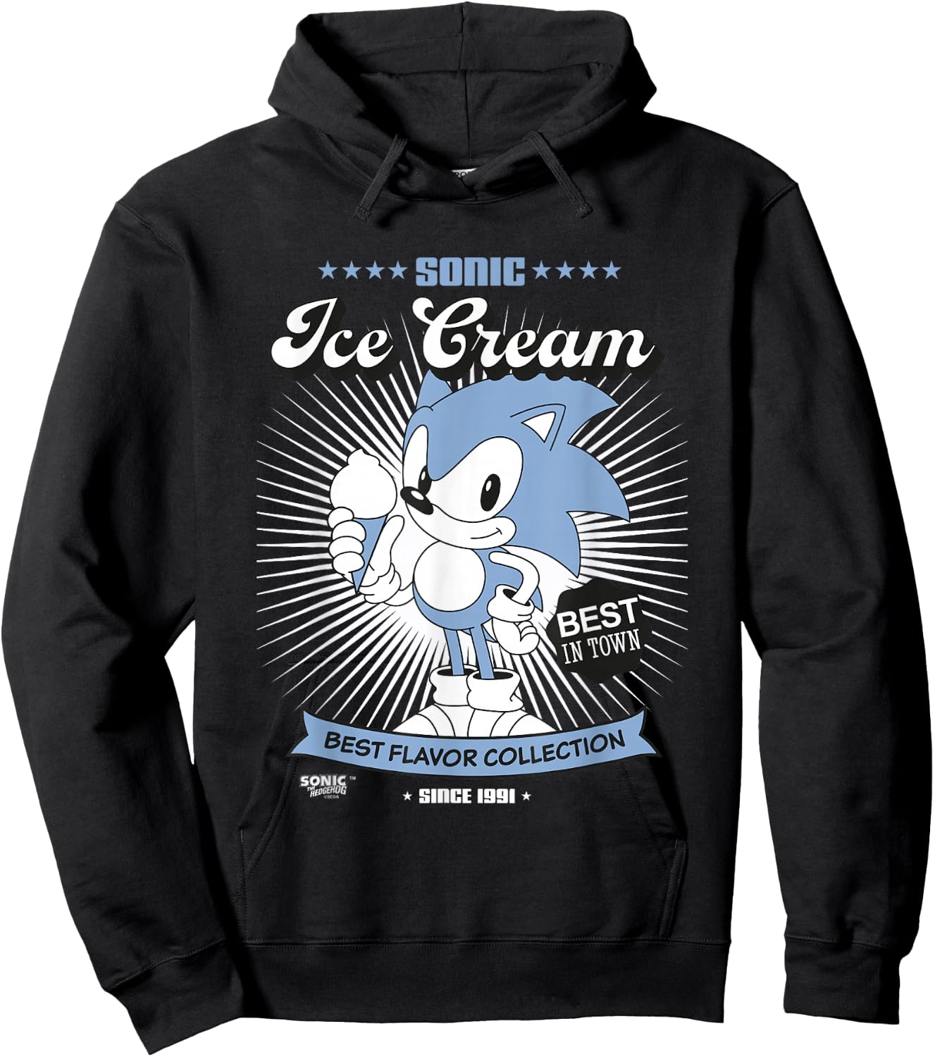 Sonic The Hedgehog Sonic Ice Cream Best in Town Vintage Hoodie - Hoodie | Black