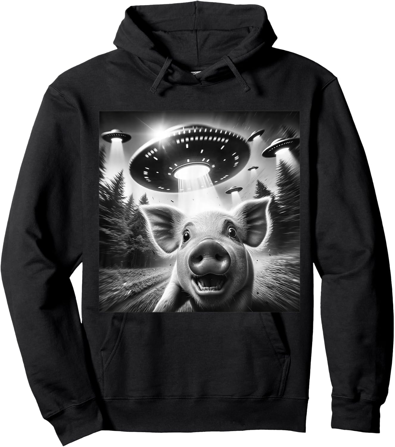Funny Pig UFO Alien Pig Graphic Men Women Hoodie - Hoodie | Black