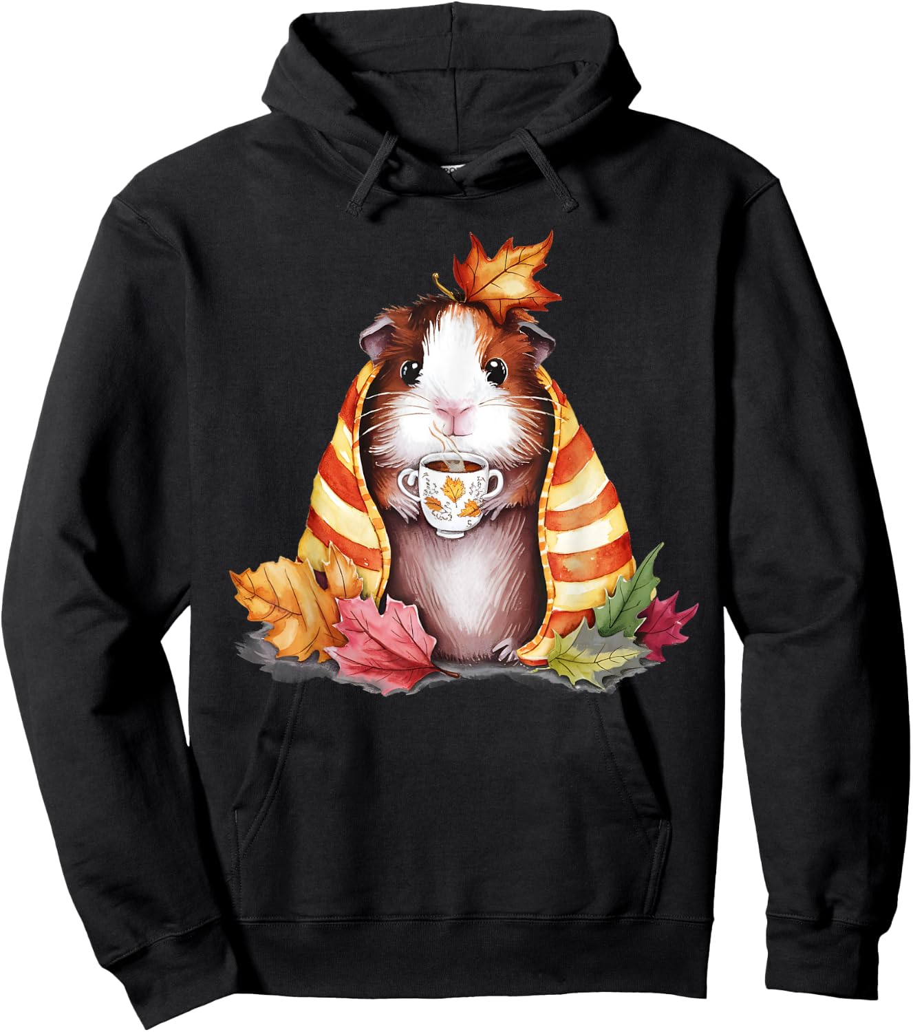 Autumn Guinea Pig In A Blanket Fall Coffee Cup Fall Vibes Hoodie - Hoodie | Black