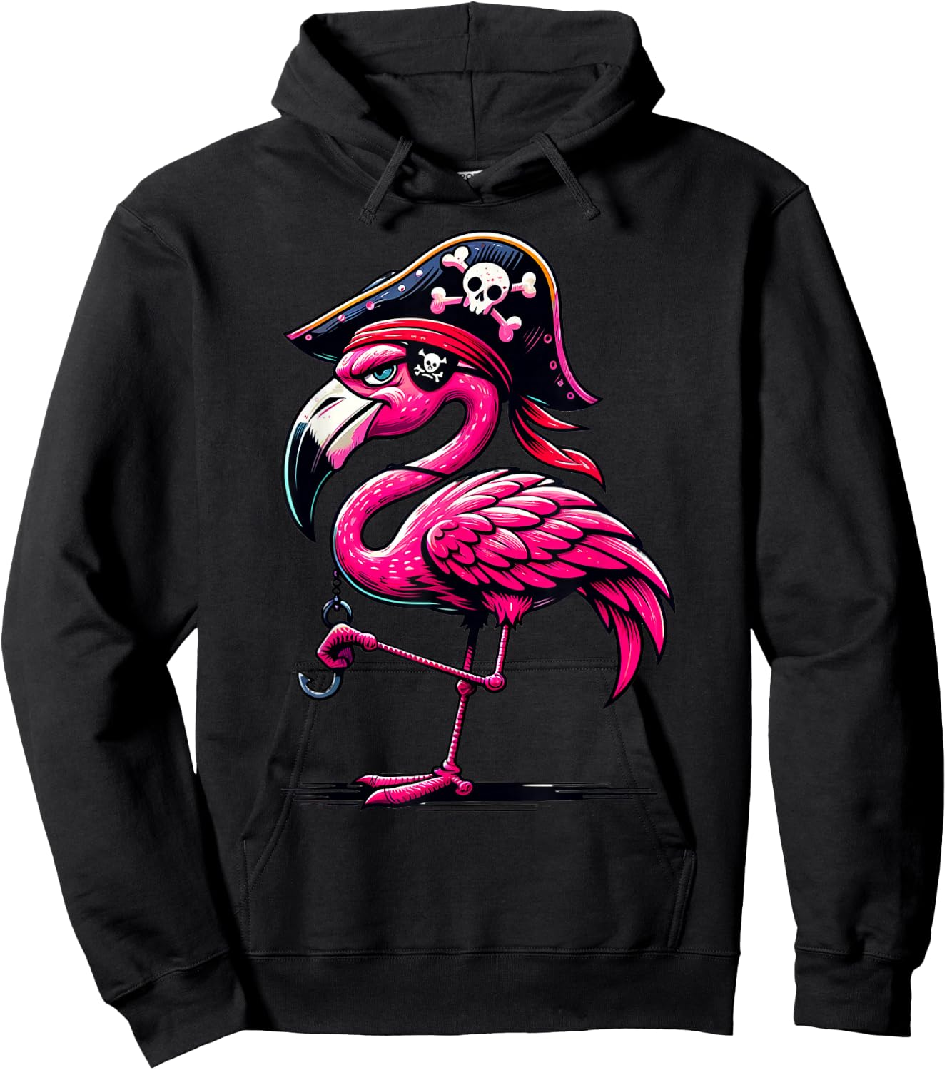 Pirate Pink Flamingo Halloween Party - Jolly Roger Hoodie - Hoodie | Black