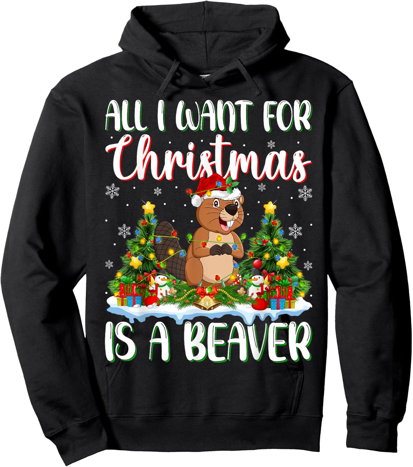 I Want For Christmas Is A Beaver Xmas Tree Lights Hoodie - Hoodie | Black