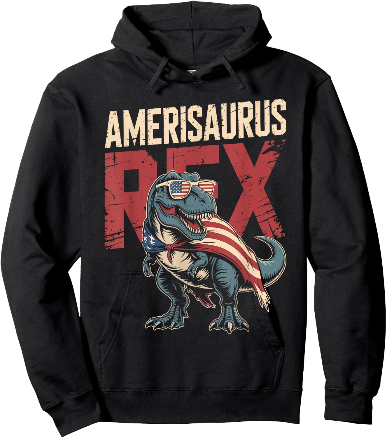 Funny 4th of July Dinosaur Amerisaurus Rex Boys Kids Youth Hoodie - Hoodie | Black