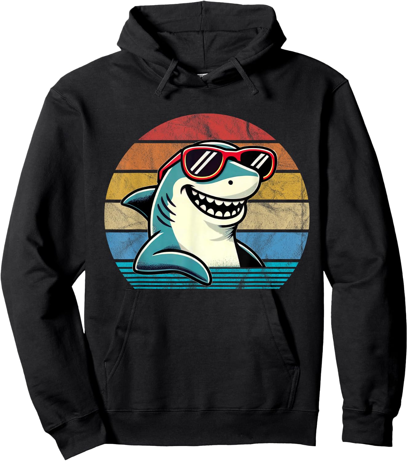 Cool Retro Shark in Sunglasses 70s 80s 90s Funny Shark Hoodie - Hoodie | Black