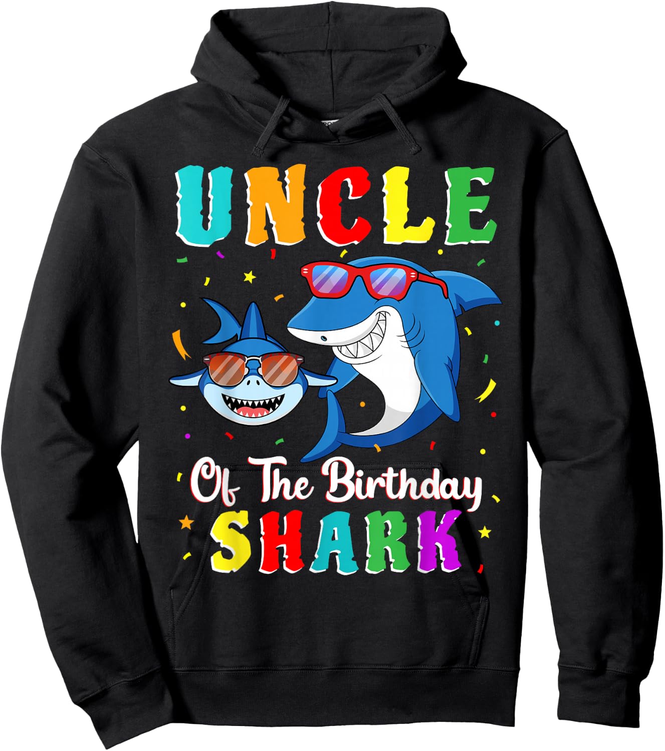 Uncle Of The Shark Birthday Family Matching Birthday Nephew Hoodie - Hoodie | Black