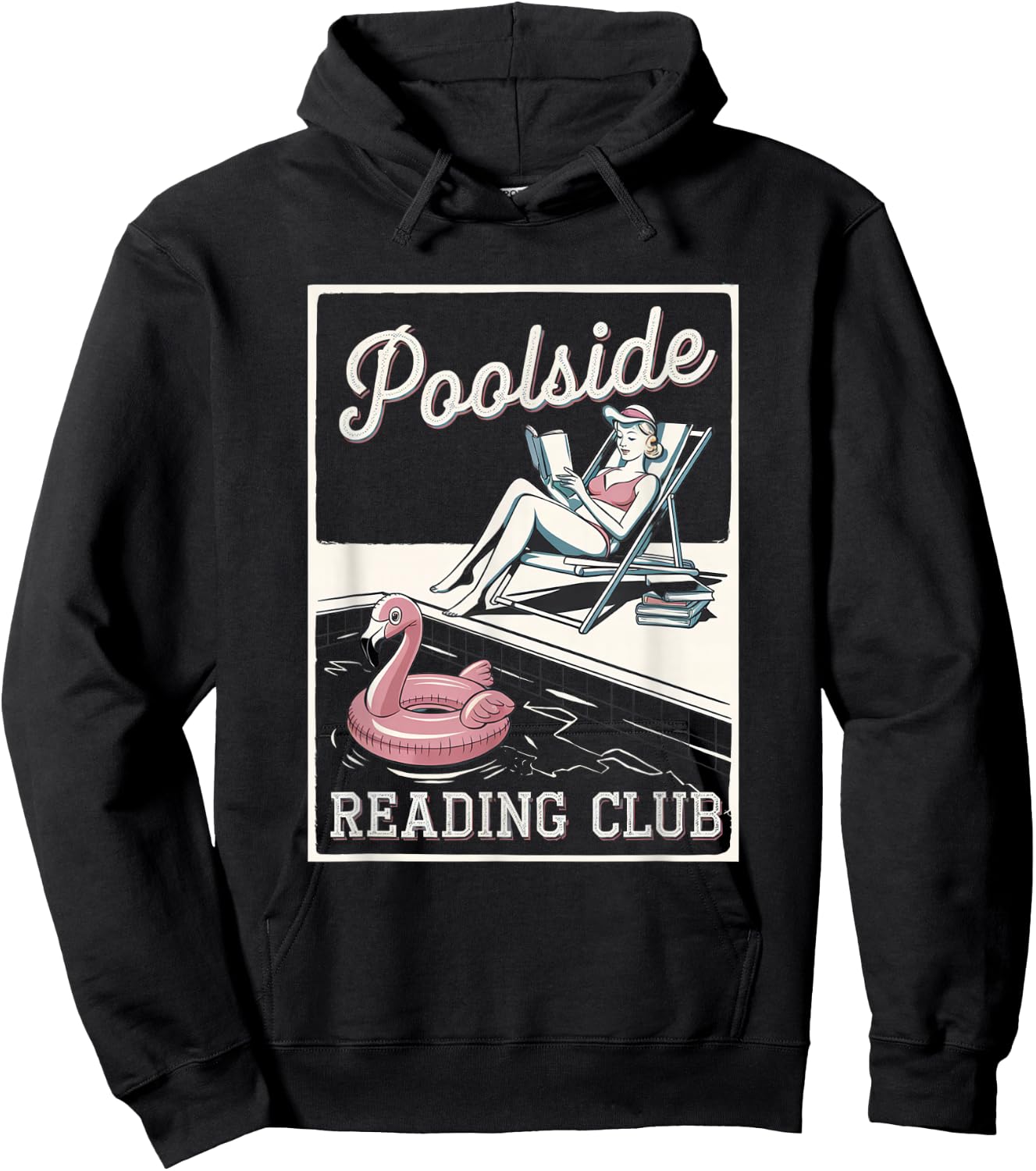 Poolside Reading Club Books Flamingo Swim Pool Inflatable Hoodie - Hoodie | Black