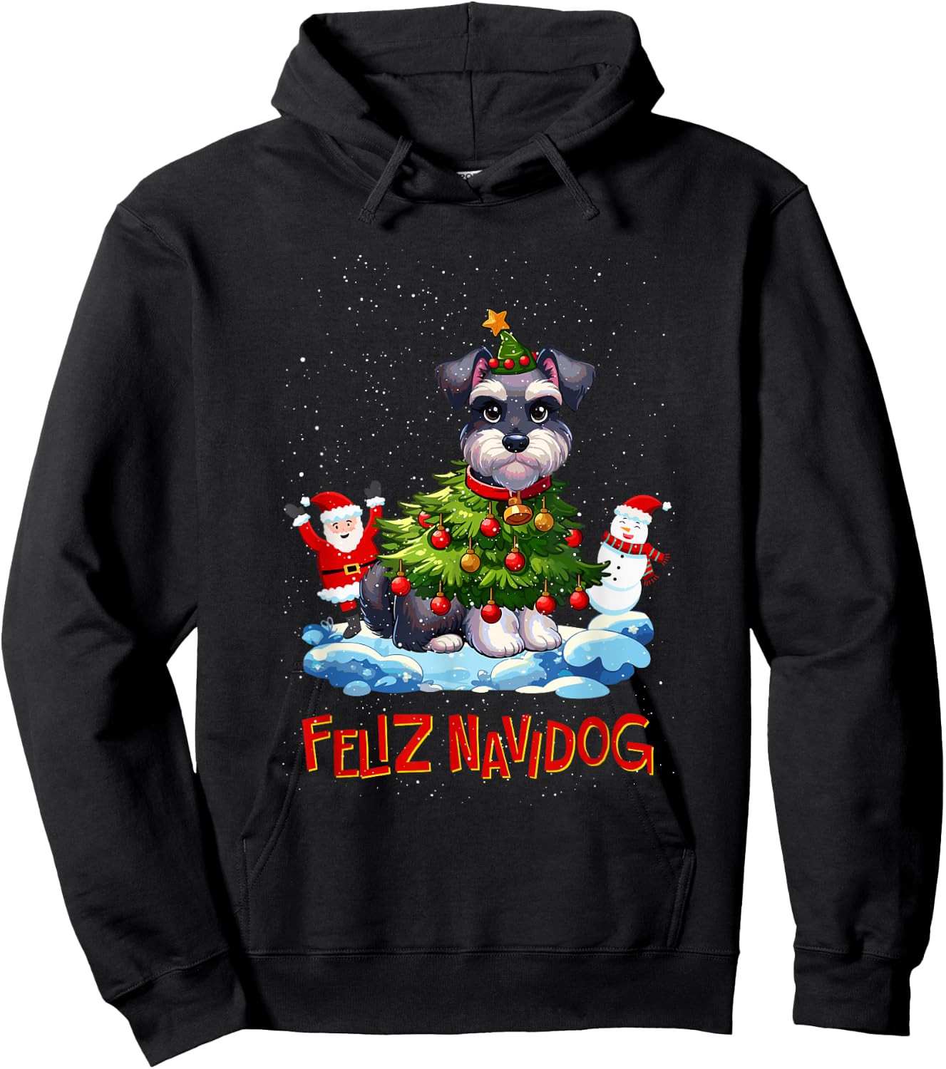 Miniature Schnauzer Merry Christmas Tree Lights Dog X-Mas Hoodie - Hoodie | Black
