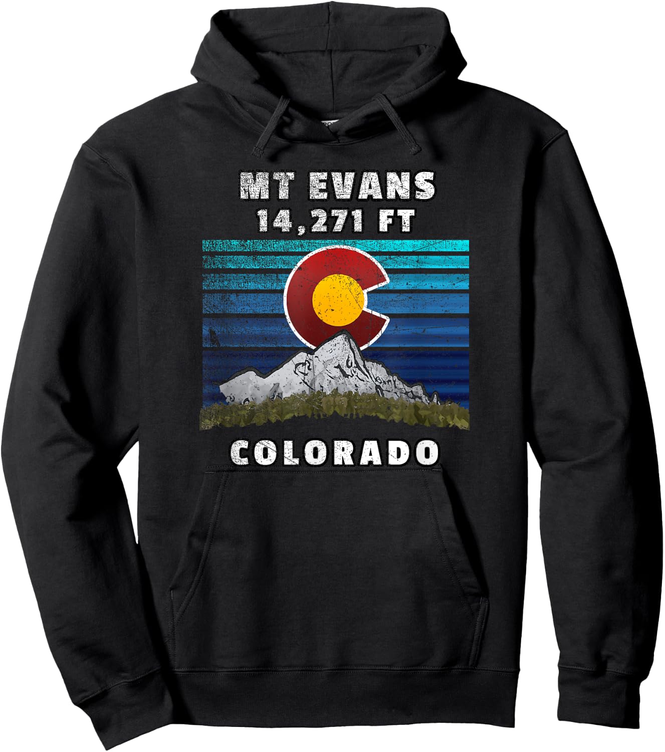 Mounts Evans Colorado Flag Themed Scene Hoodie - Hoodie | Black
