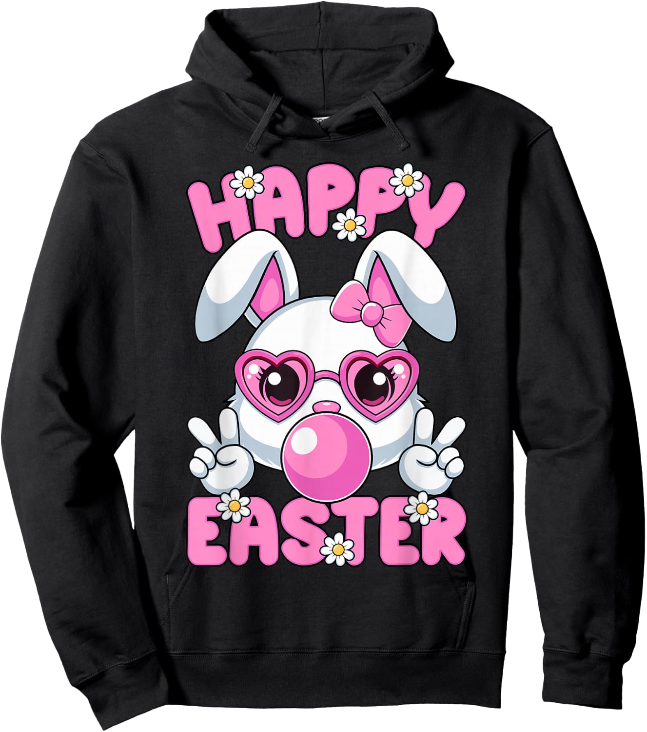 Happy Easter Bunny Face Glasses Easter Day Women Girls Kids Hoodie - Hoodie | Black