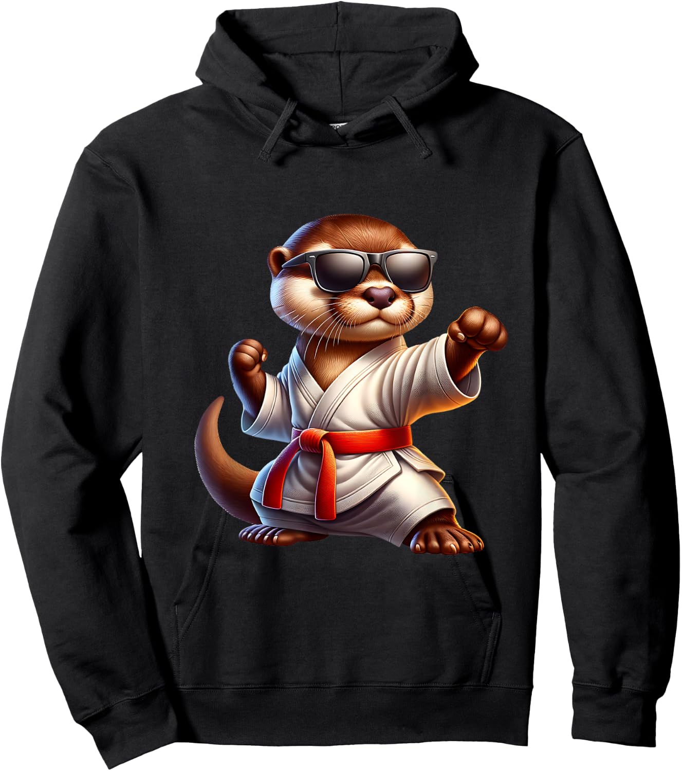 Cute Otter Doing Karate Funny Martial Arts Animal Graphic Hoodie - Hoodie | Black