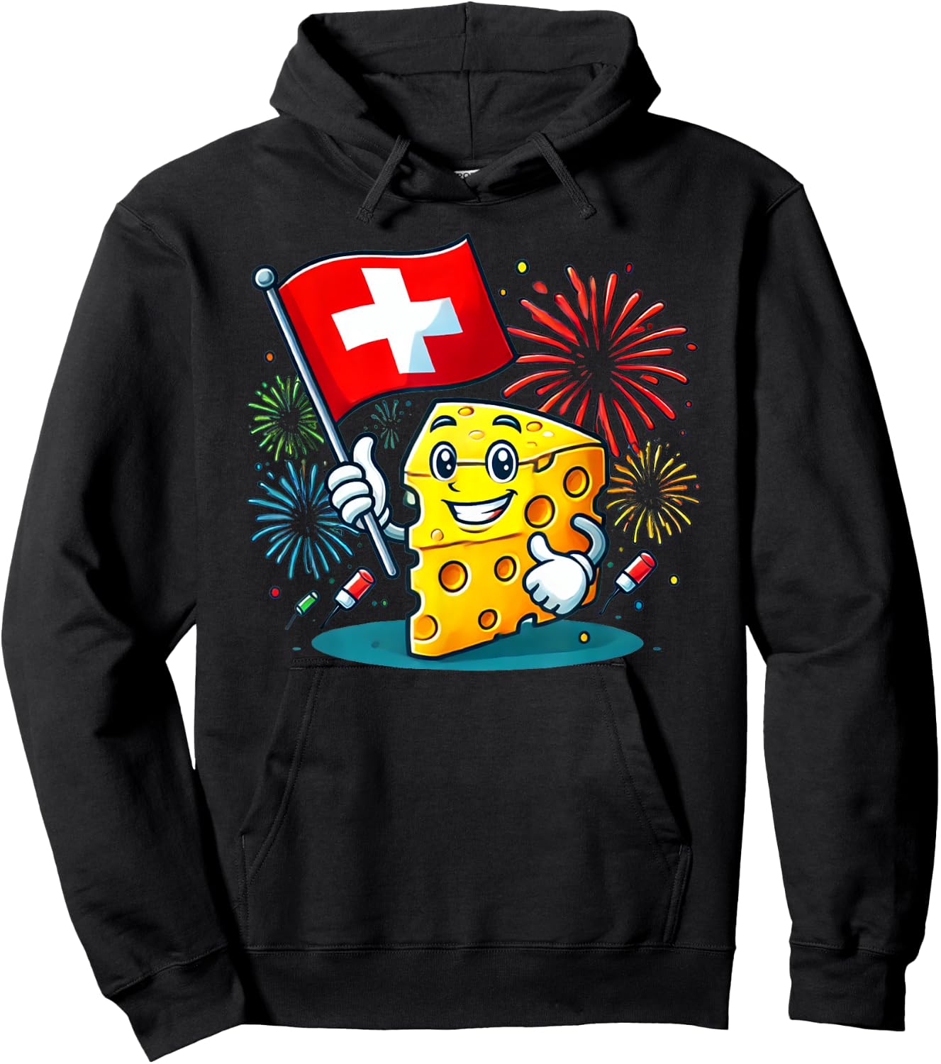 Beautiful Swiss Cheese Cartoon Switzerland National Day Hoodie - Hoodie | Black