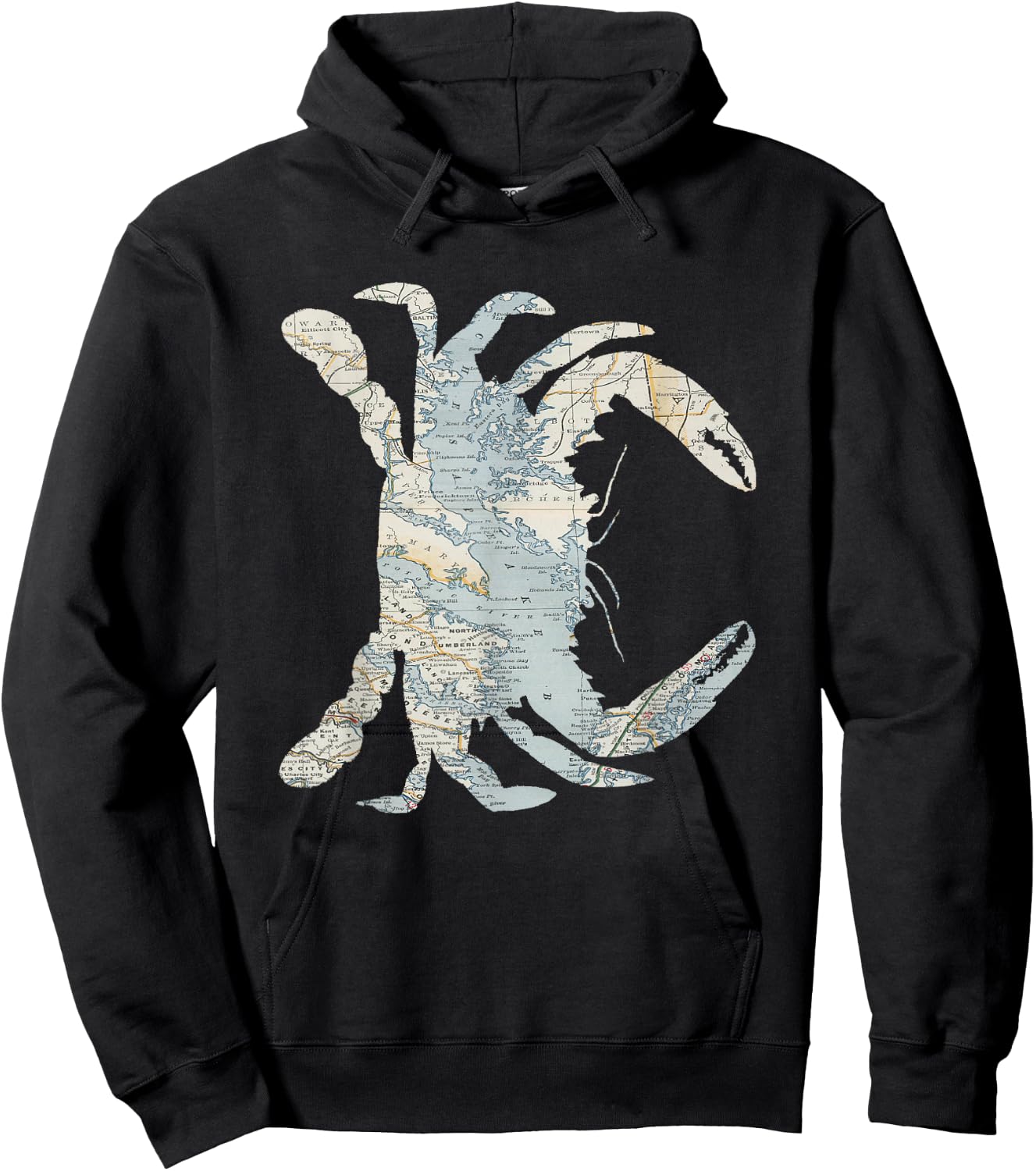 Chesapeake Bay Map Crab Silhouette Hoodie - Hoodie | Black