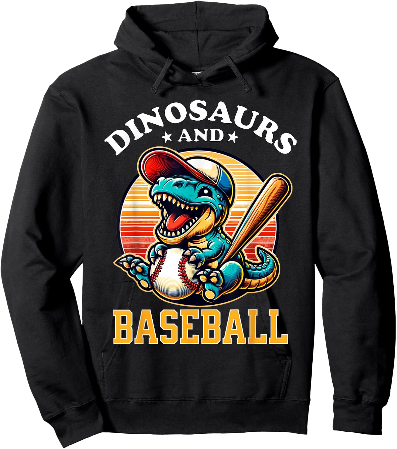 Baseball Dinosaur T Rex Baseball Player Kids Boys Girls Hoodie - Hoodie | Black