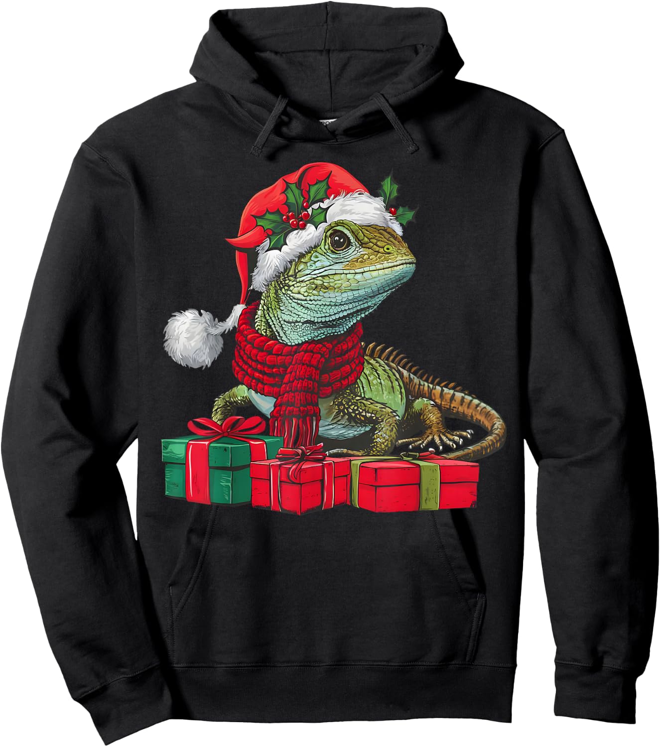 Xmas Holiday Santa Lizard Christmas Hoodie - Hoodie | Black