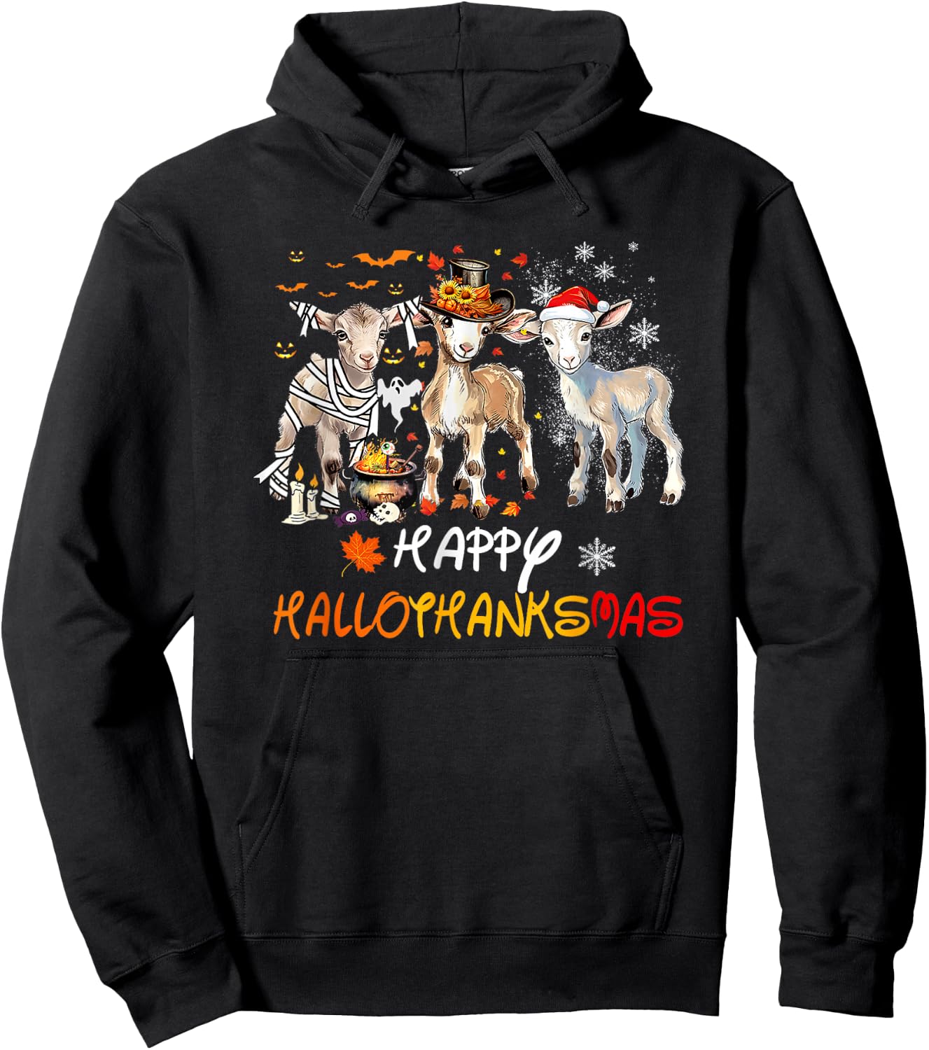 Happy Hallothanksmas Goats Hoodie - Hoodie | Black