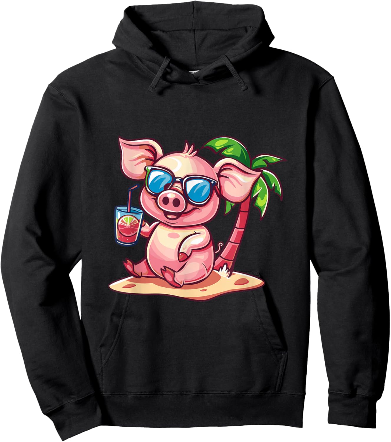 Party Pig Palm Trees Summer Vacation Hoodie - Hoodie | Black